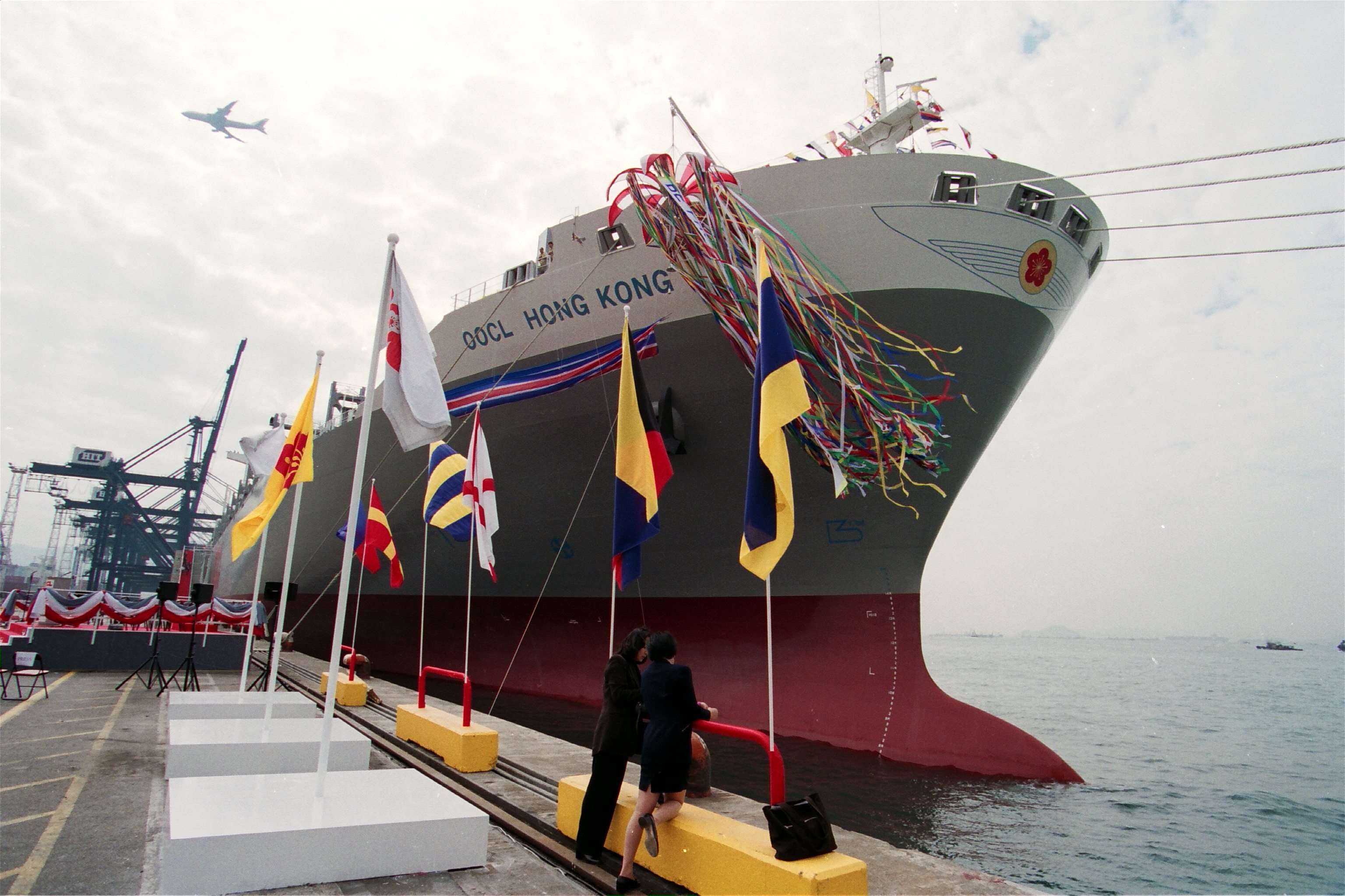 The christening ceremony of vessel OOCL Hong Kong at Hong Kong International Terminals, the largest container vessel to go on Hong Kong's ship register. OOIL has recorded a loss of US$56.66 million in six months ended June 2016, compared to a profit of US$238.63 million in the same period last year. Photo: SCMP