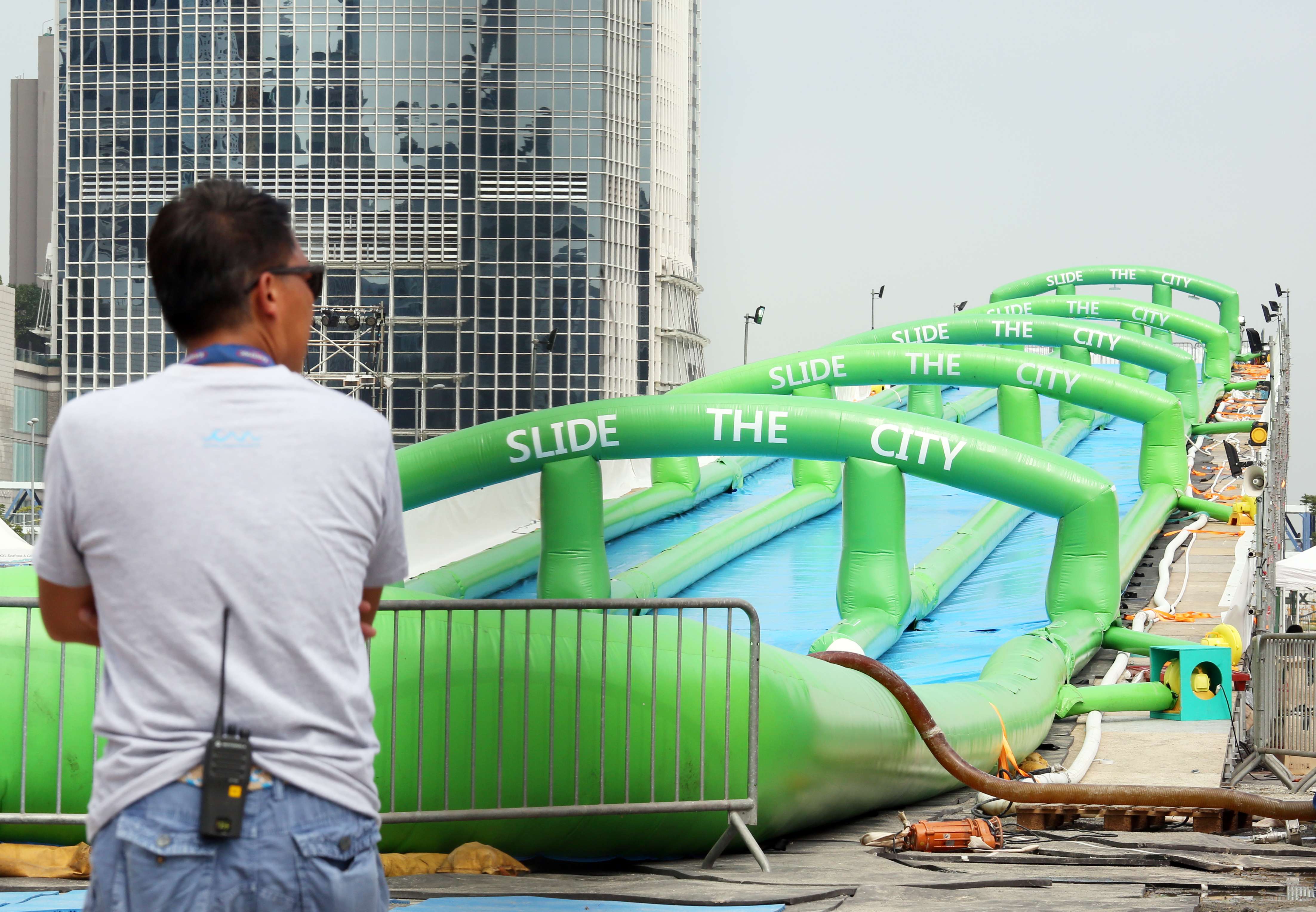 Slide the City in Central was kept shut on Wednesday morning, despite being scheduled to open at 9am. Photo: Nora Tam