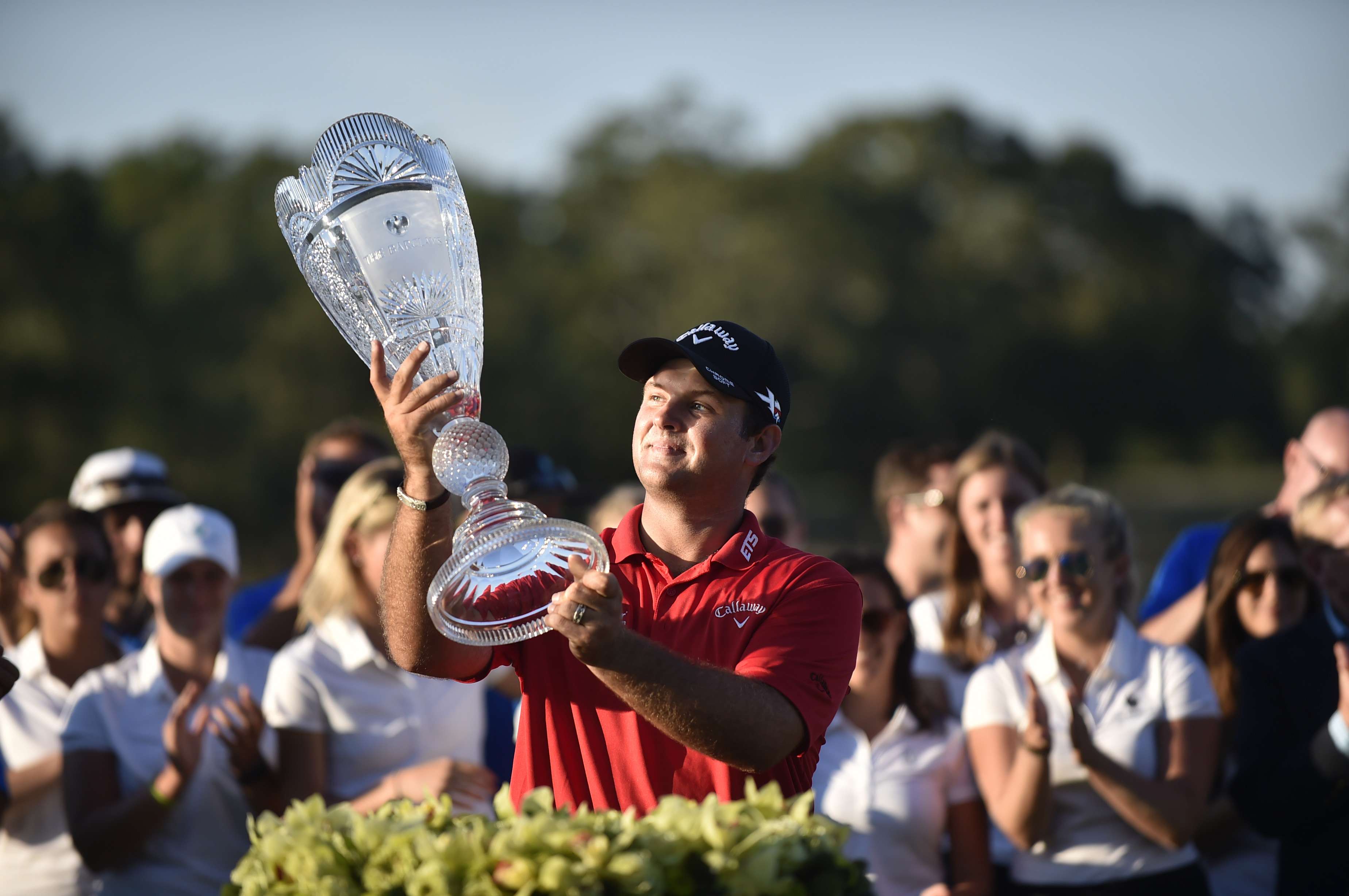 USA’s Patrick Reed celebrates his win at The Barclays at Bethpage State Park. Photo: USA Today