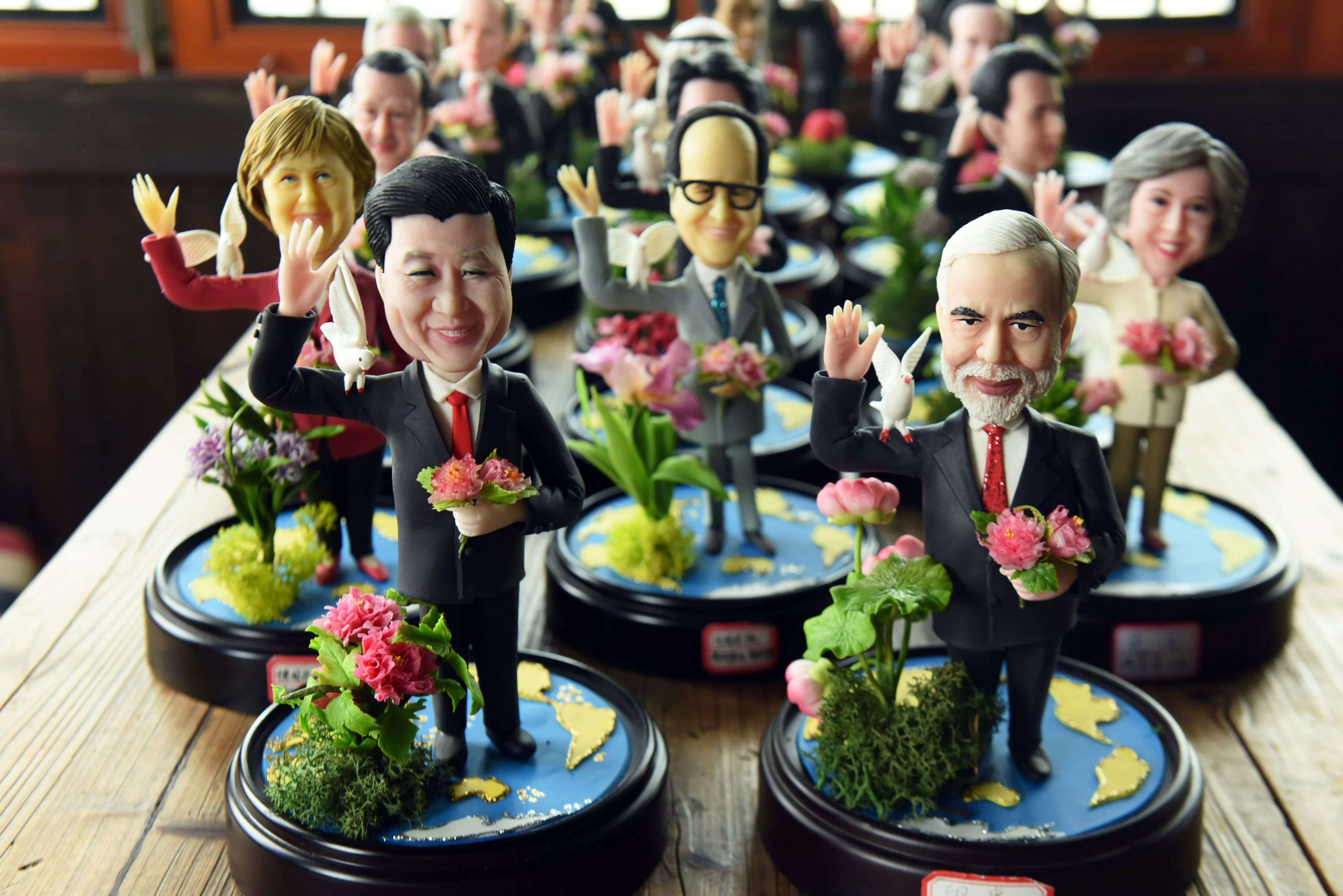 President Xi Jinping heads a line-up of dough figurines of G20 leaders made by folk artist Wu Xiaoli to mark the bloc’s first summit in China that begins on September 4 in Hangzhou. China’s internet doctrine puts it at odds with many of its G20 counterparts. Photo: AFP