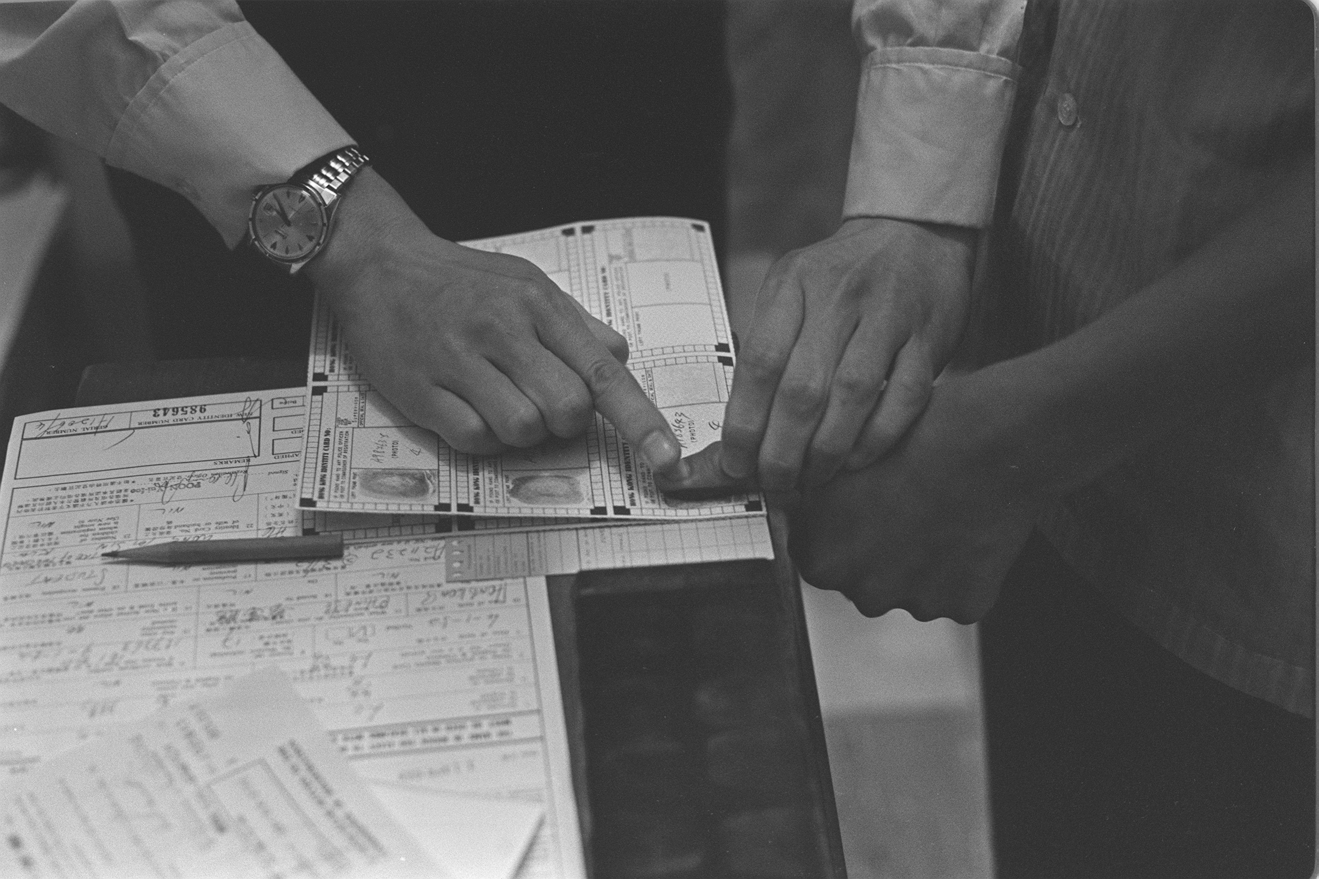An applicant for a Hong Kong identity card undergoes fingerprinting in 1969. Picture: SCMP