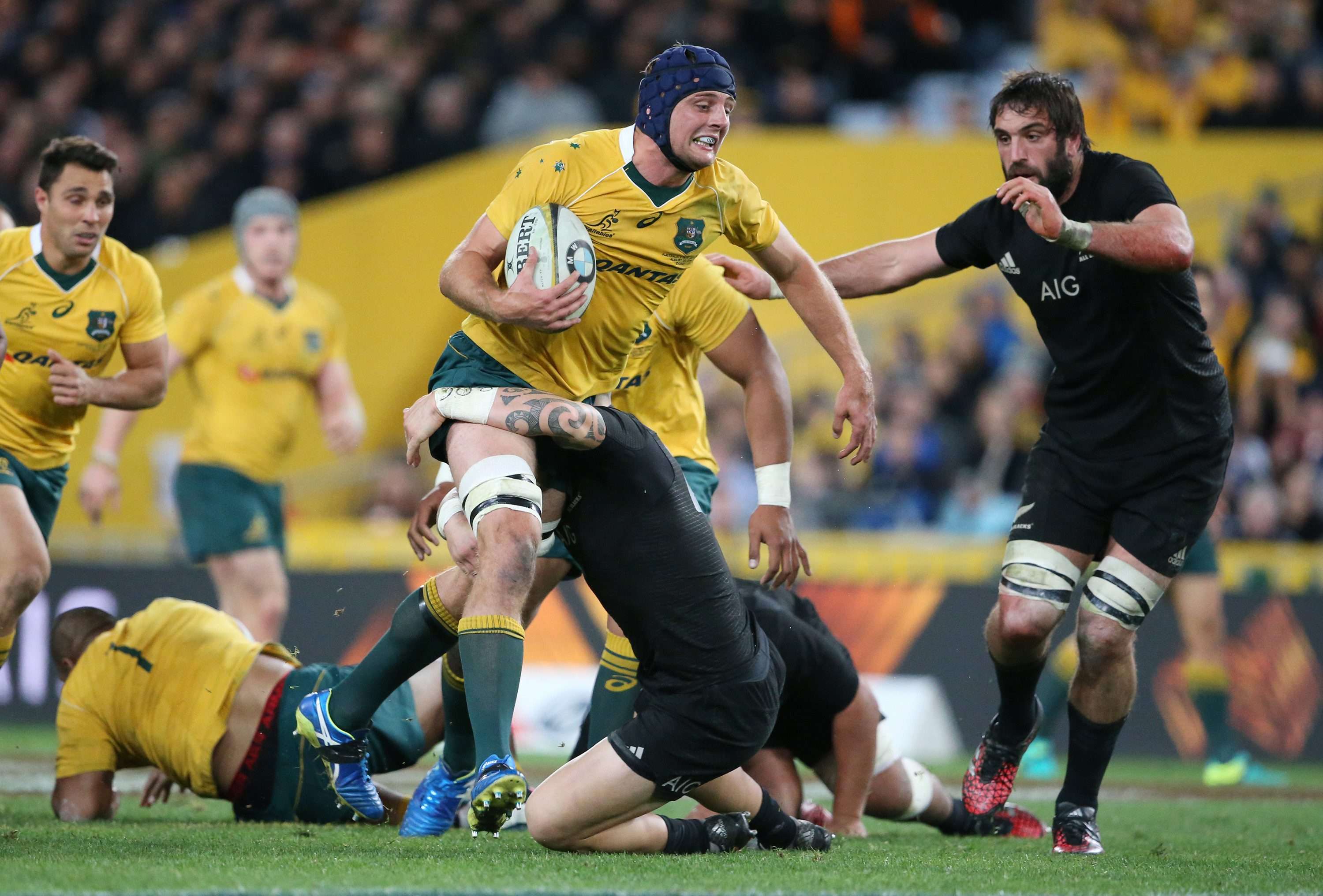 Australia's Dean Mumm runs with the ball during the Bledisloe Cup match between New Zealand. Photo: EPA