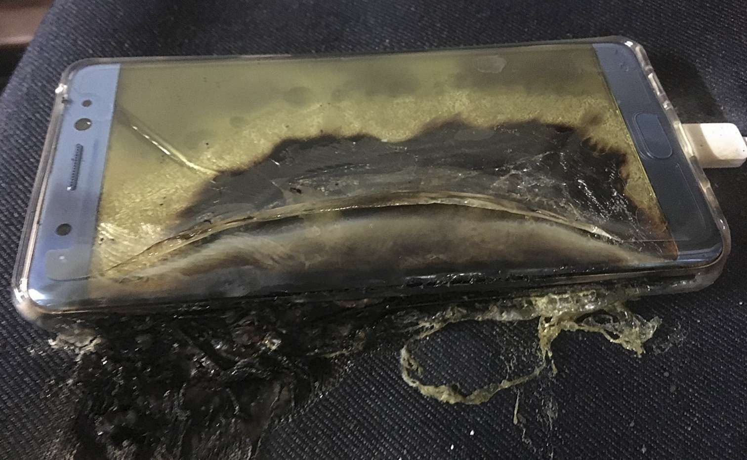 A Samsung Galaxy Note 7 phone after the battery exploded. Photo: SMP Pictures