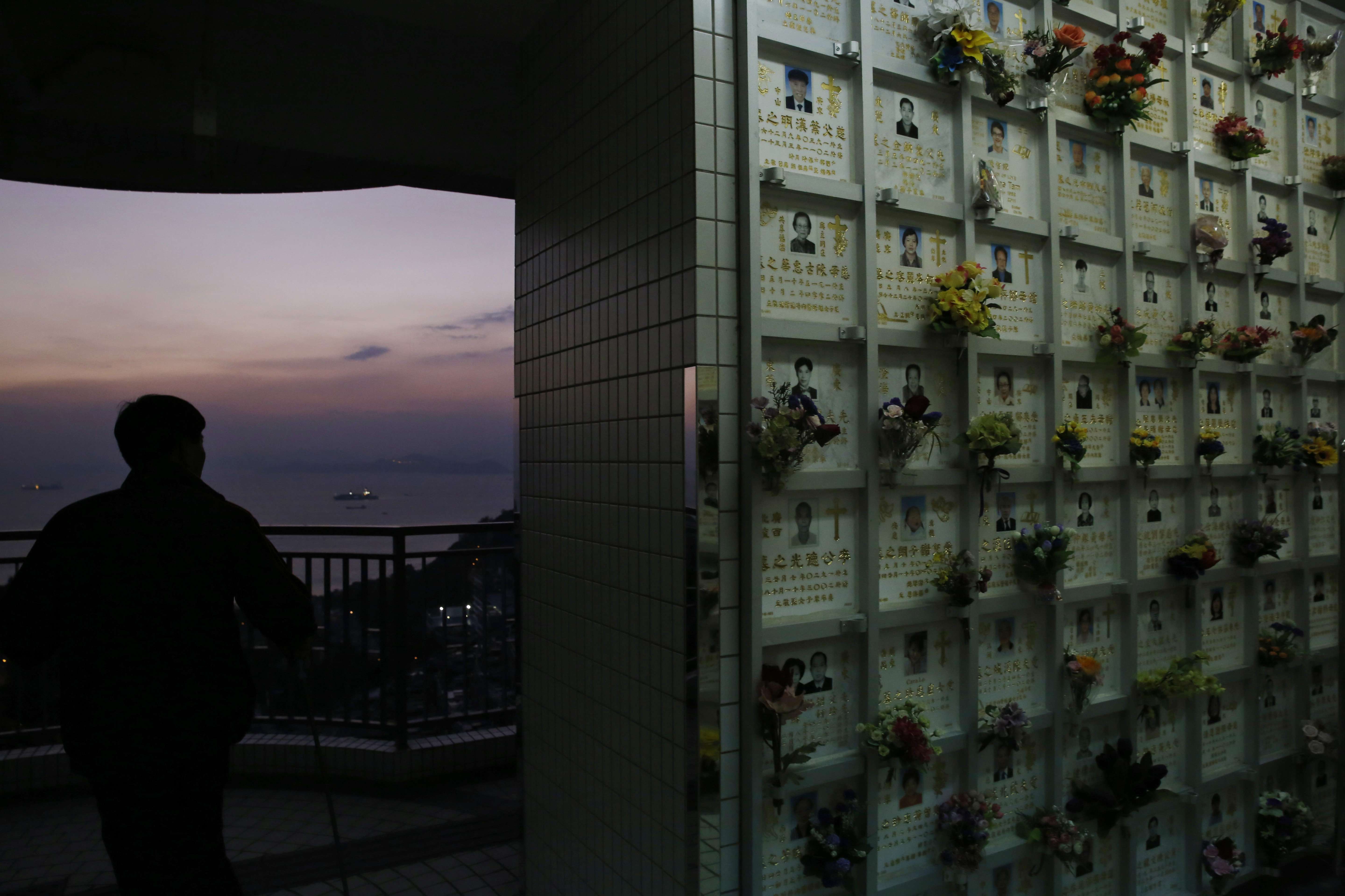 A wall of niches for cremated remains at a public columbarium. Hong Kong is fast running out of space to store its dead. Photo: AP