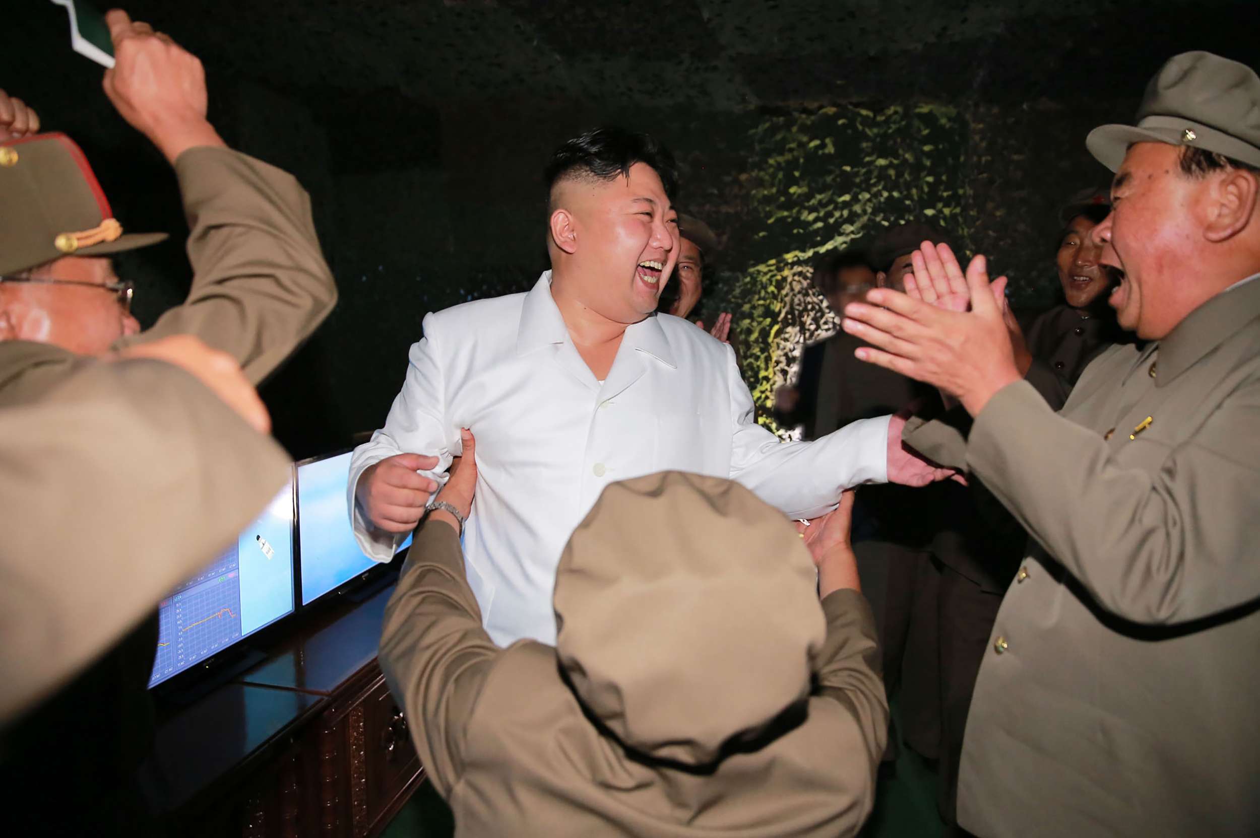 North Korean leader Kim Jong-un appears delighted at the test firing of a strategic submarine-launched ballistic missile. The country’s fifth nuclear test on September 9 was its biggest to date. Photo: AFP