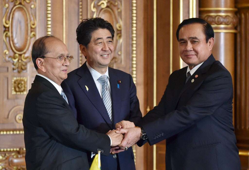 The leaders of Myanmar, Japan and Thailand after a meeting last year. Photo: Reuters