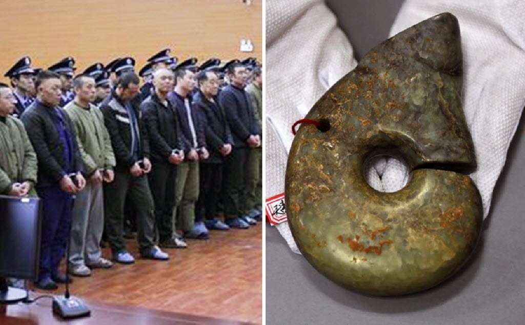Suspects arrested in a case of plundering cultural artefacts in Liaoning province in China in January. Photo: SCMP Pictures
