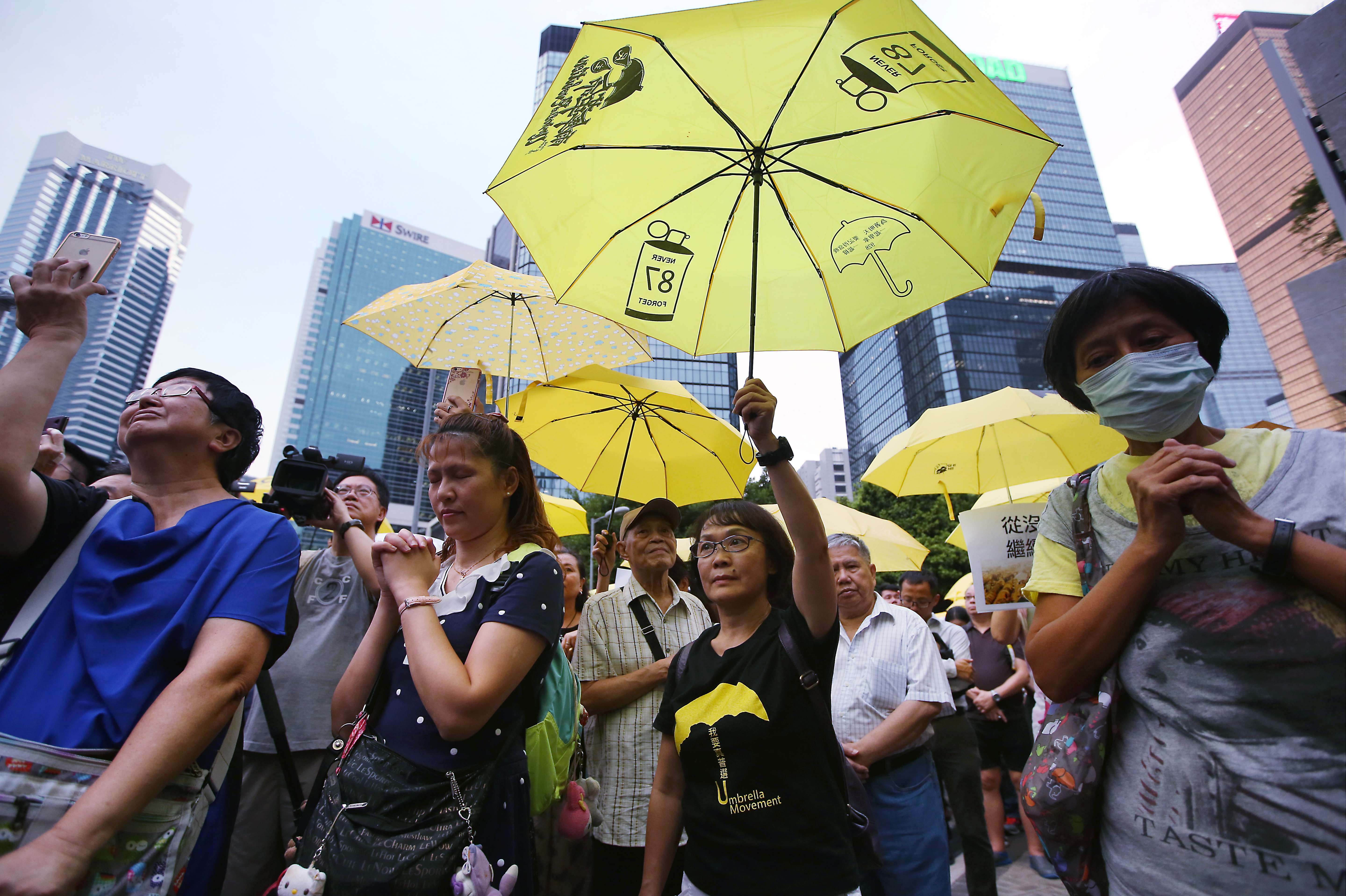 People gather near the government offices in Admiralty to remember the Occupy Central movement. Photo: Sam Tsang