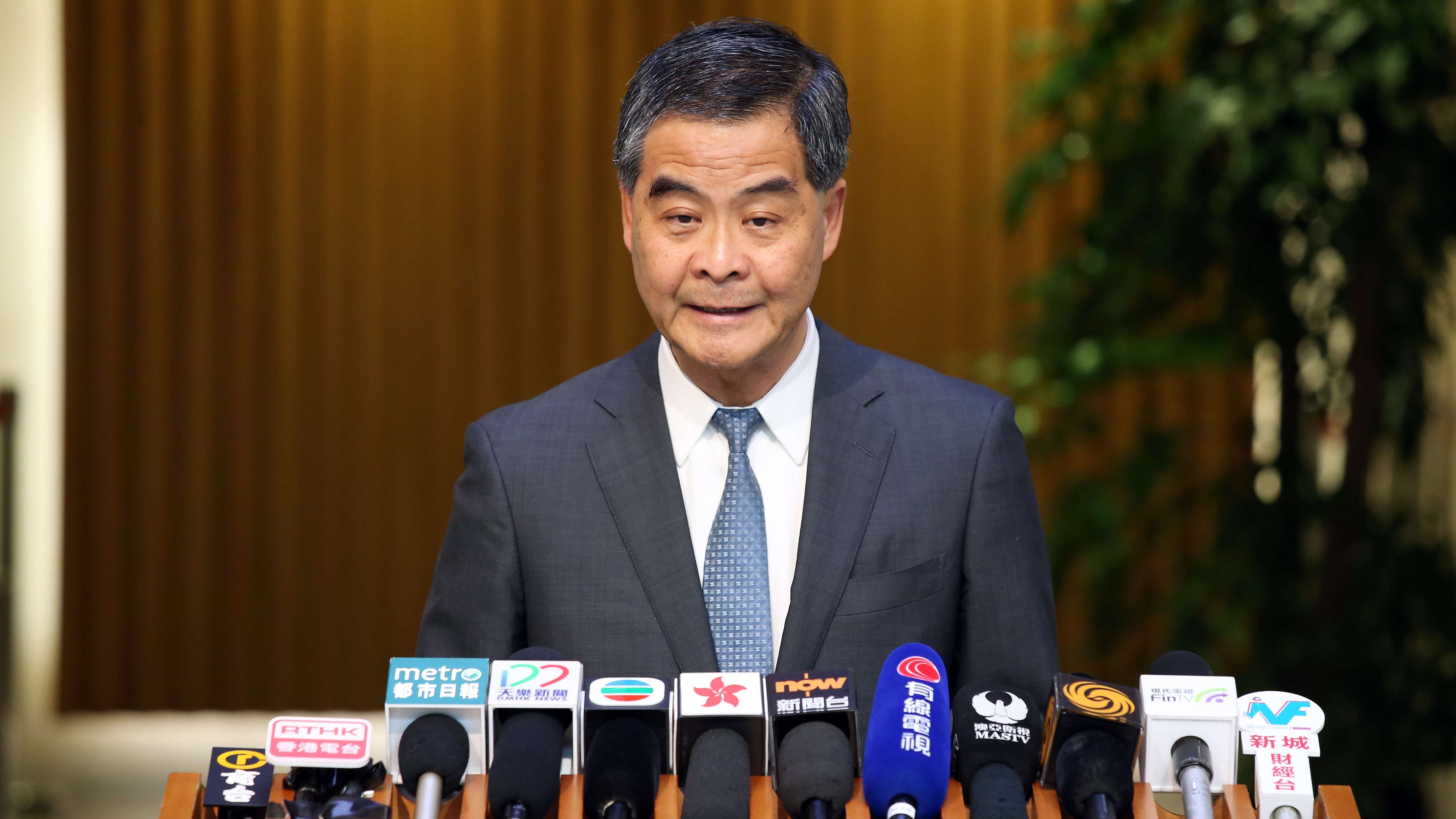 Chief Executive Leung Chun-ying speaking to the press before the Exco meeting. Photo: Dickson Lee