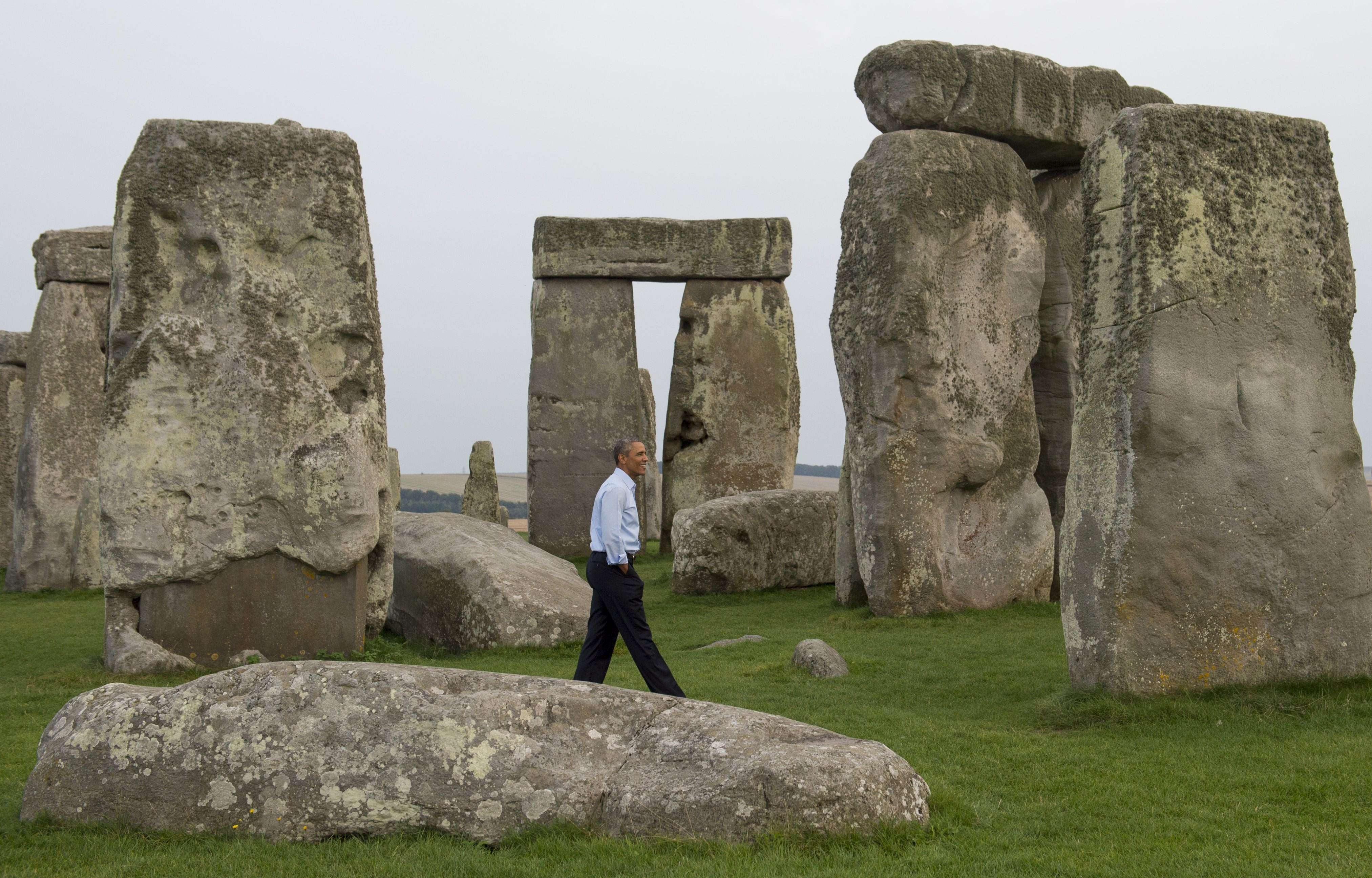 US President Barack Obama ticks Stonehenge off his bucket list in 2014. Picture: AFP