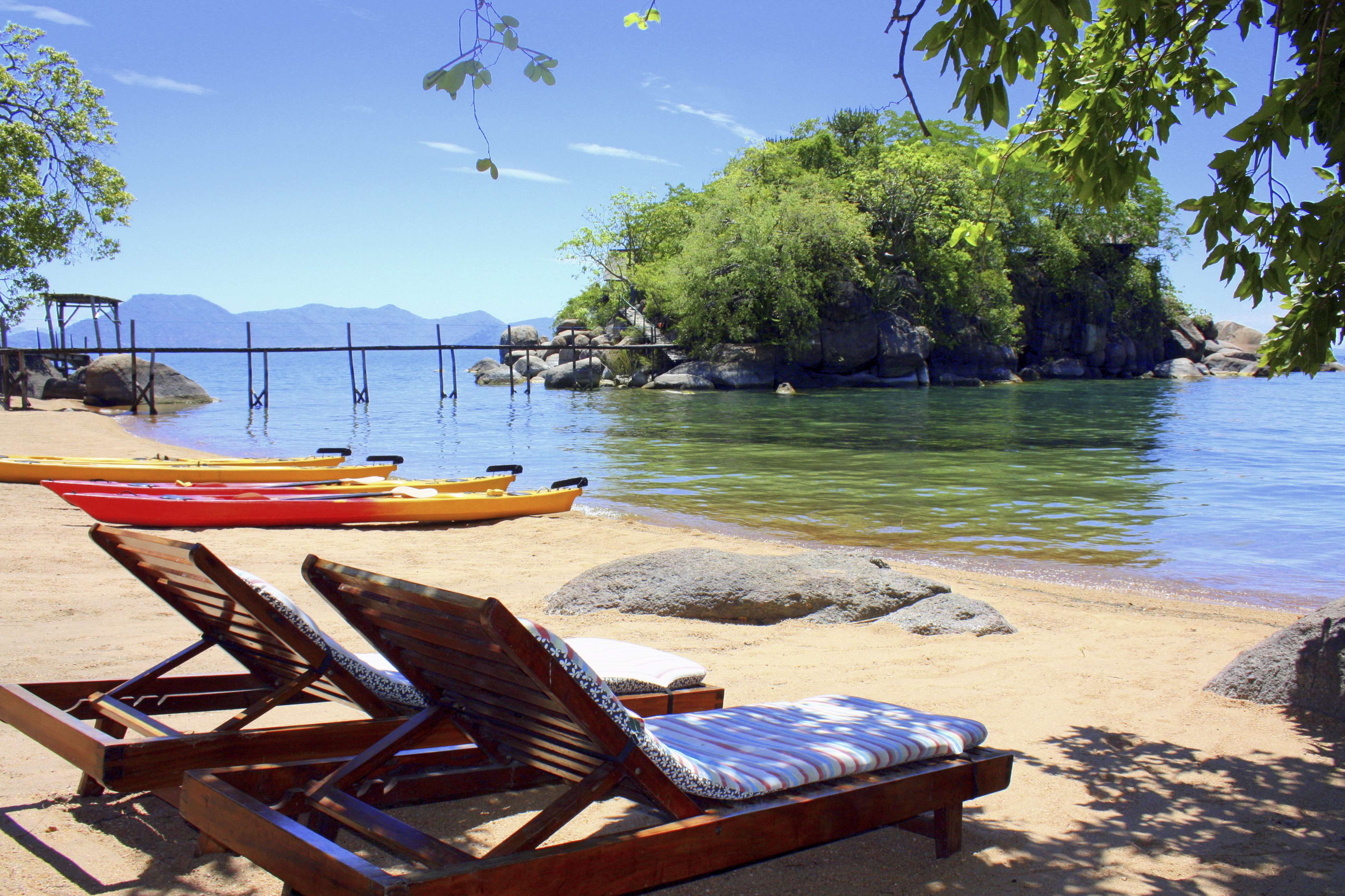Floating on Lake Malawi, this 14-person destination offers a surprising number of activities, cocktails included