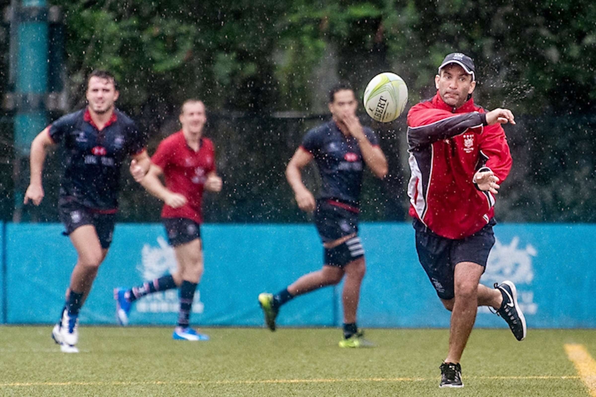 Outgoing Hong Kong sevens coach Gareth Baber trains with his squad in preparation for the Olympic repechage in Monaco this year. Photo: HKRU