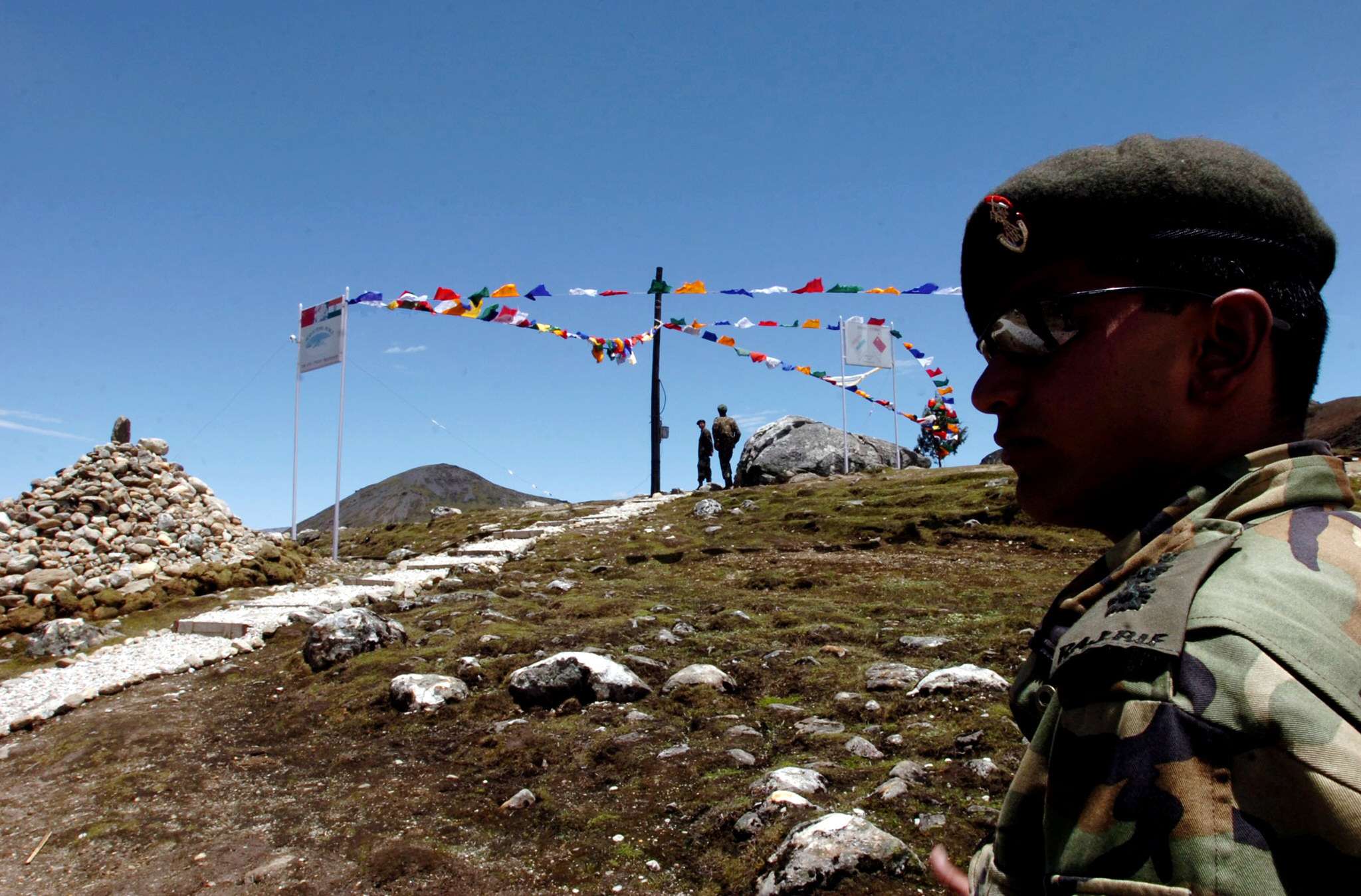 An Indian army major watches Indian post at a 15,500ft high mountain pass on the McMahon Line, about 47km from Tawang, in Bumla, Arunachal Pradesh. Photo: AFP
