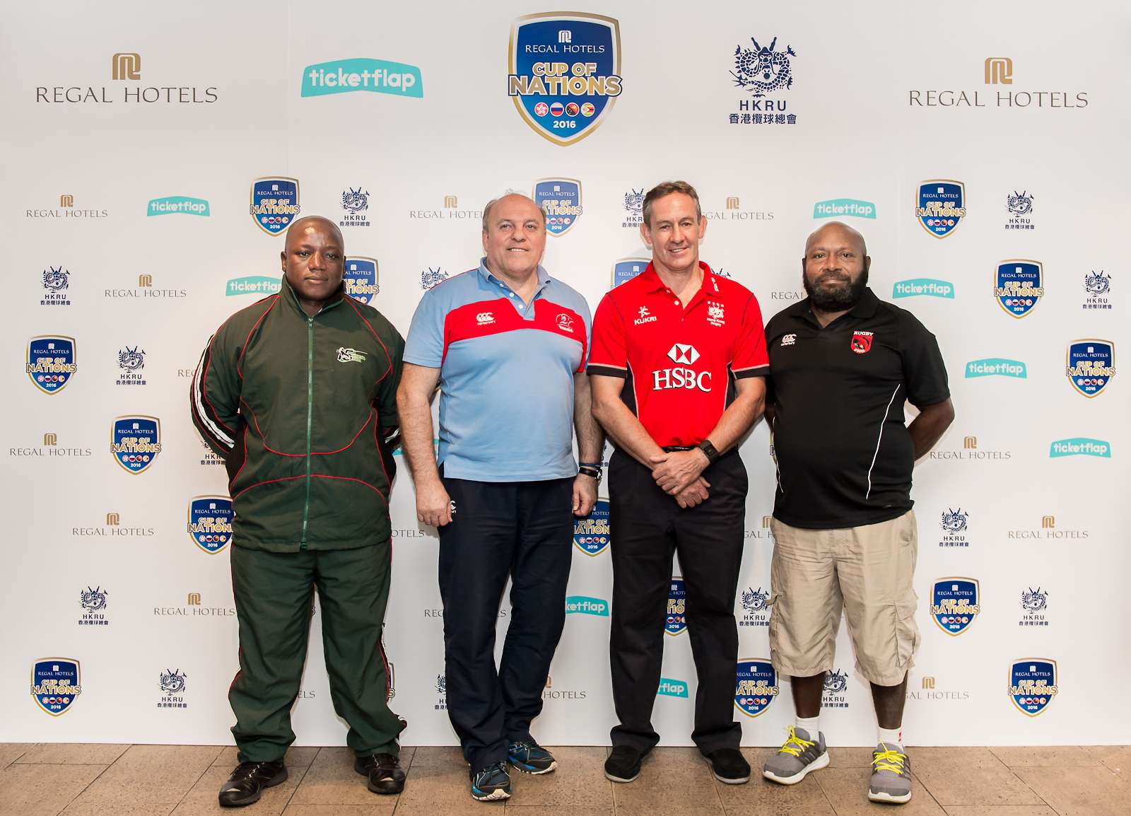 Zimbabwe coach Cypren Mandenge, Russia coach Aleksandr Pervukhin, Hong Kong coach Leigh Jones and Papua New Guinea coach Sydney Wesley at the Cup of Nations launch. Photos: SCMP Pictures