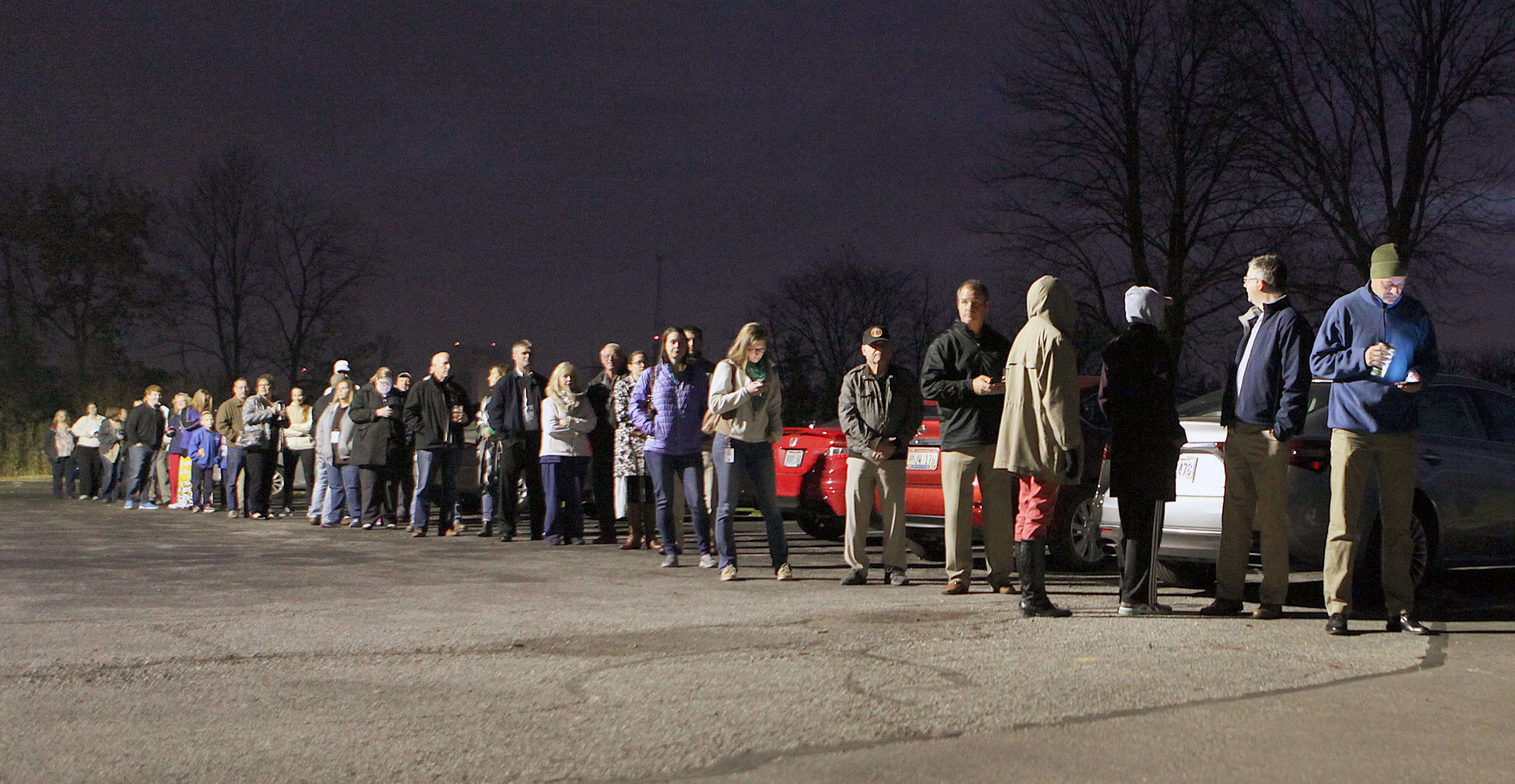 People queue up to vote in the Ohio town of Deerfield. The state went Republican. Photo: EPA