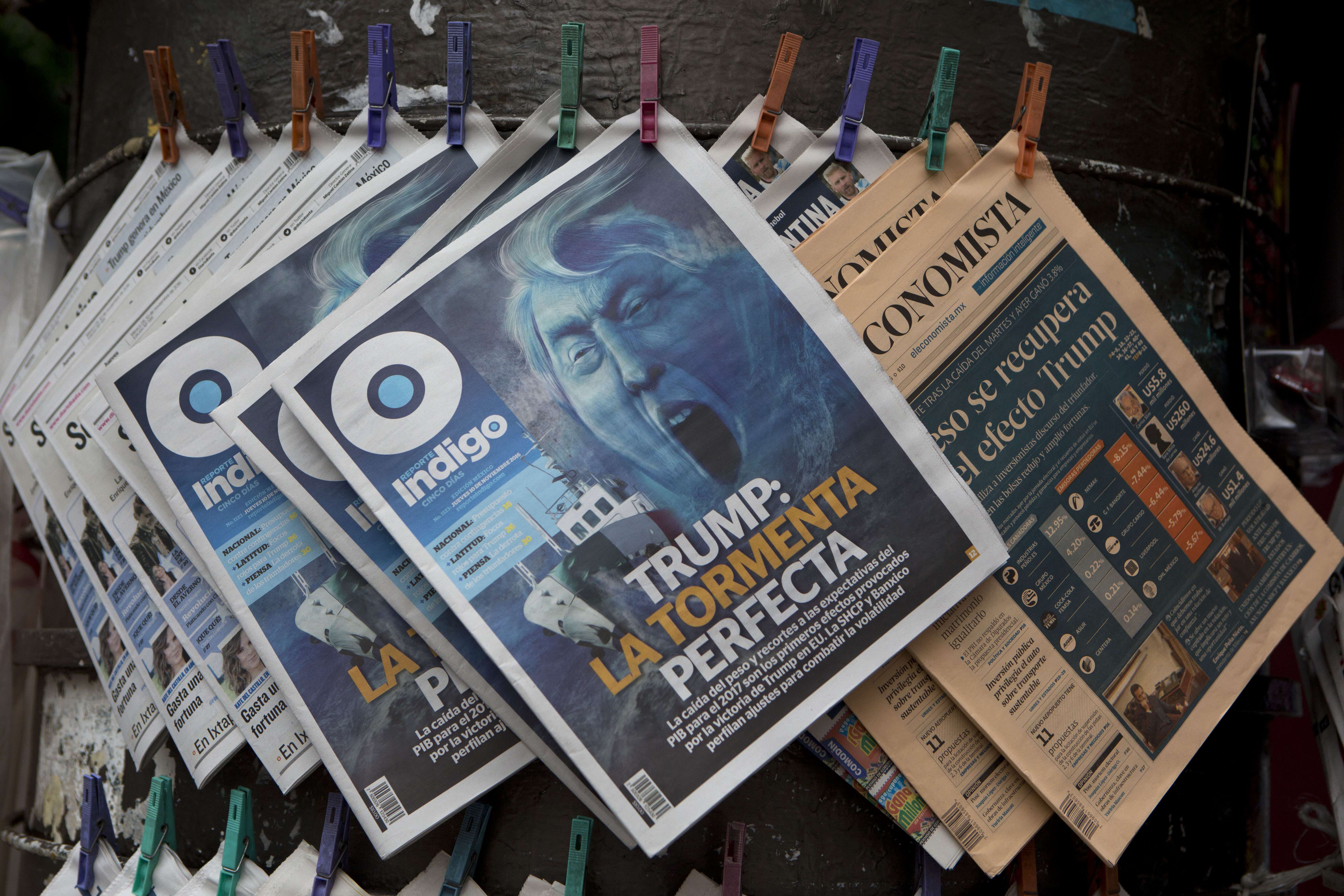 “Trump: The Perfect Storm”, reads a headline in Spanish at a news kiosk in downtown Mexico City on November 10. Photo: AP