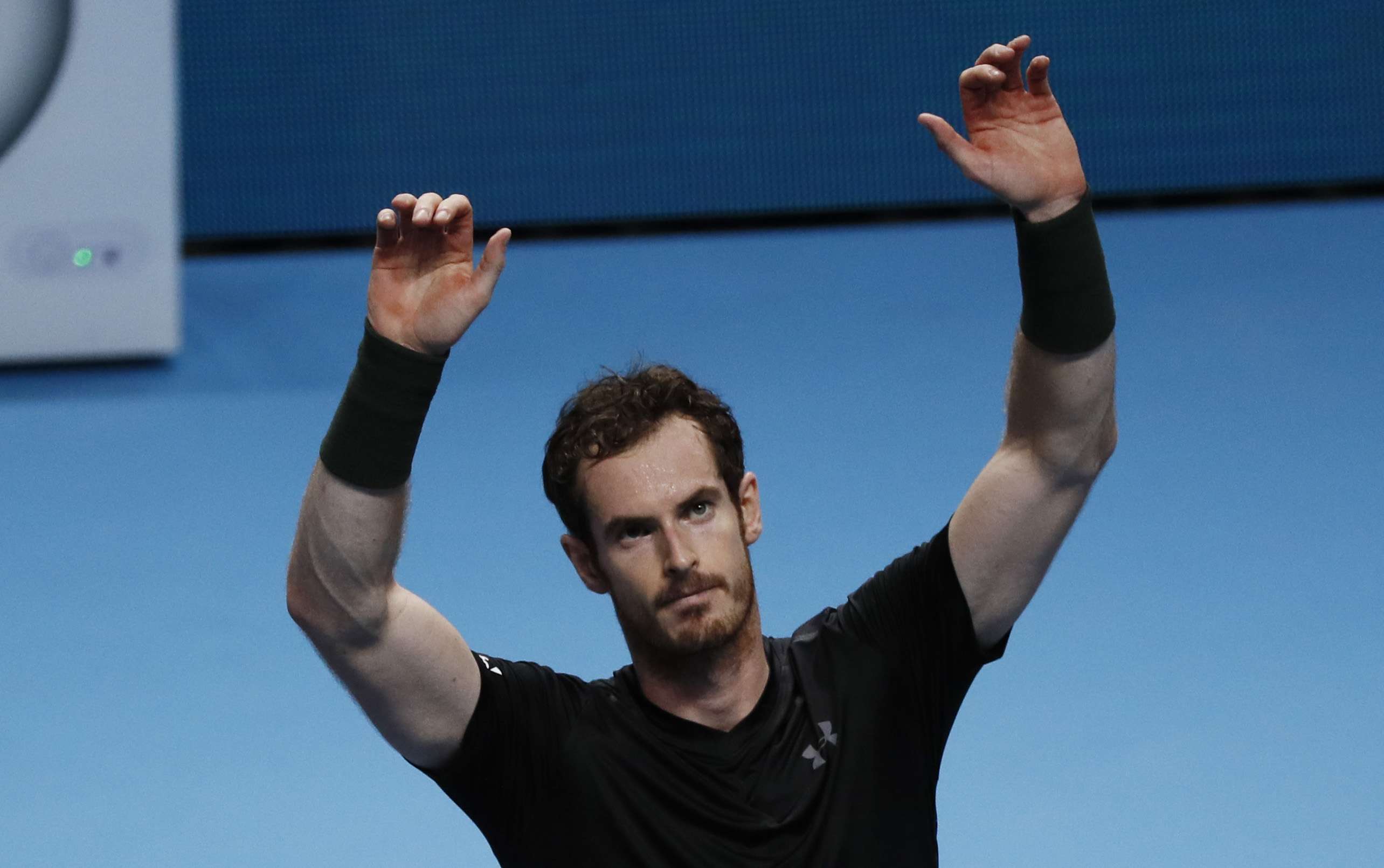 Great Britain’s Andy Murray celebrates after winning his round robin match against Croatia’s Marin Cilic at the ATP Tour Finals in London. Photo: Reuters