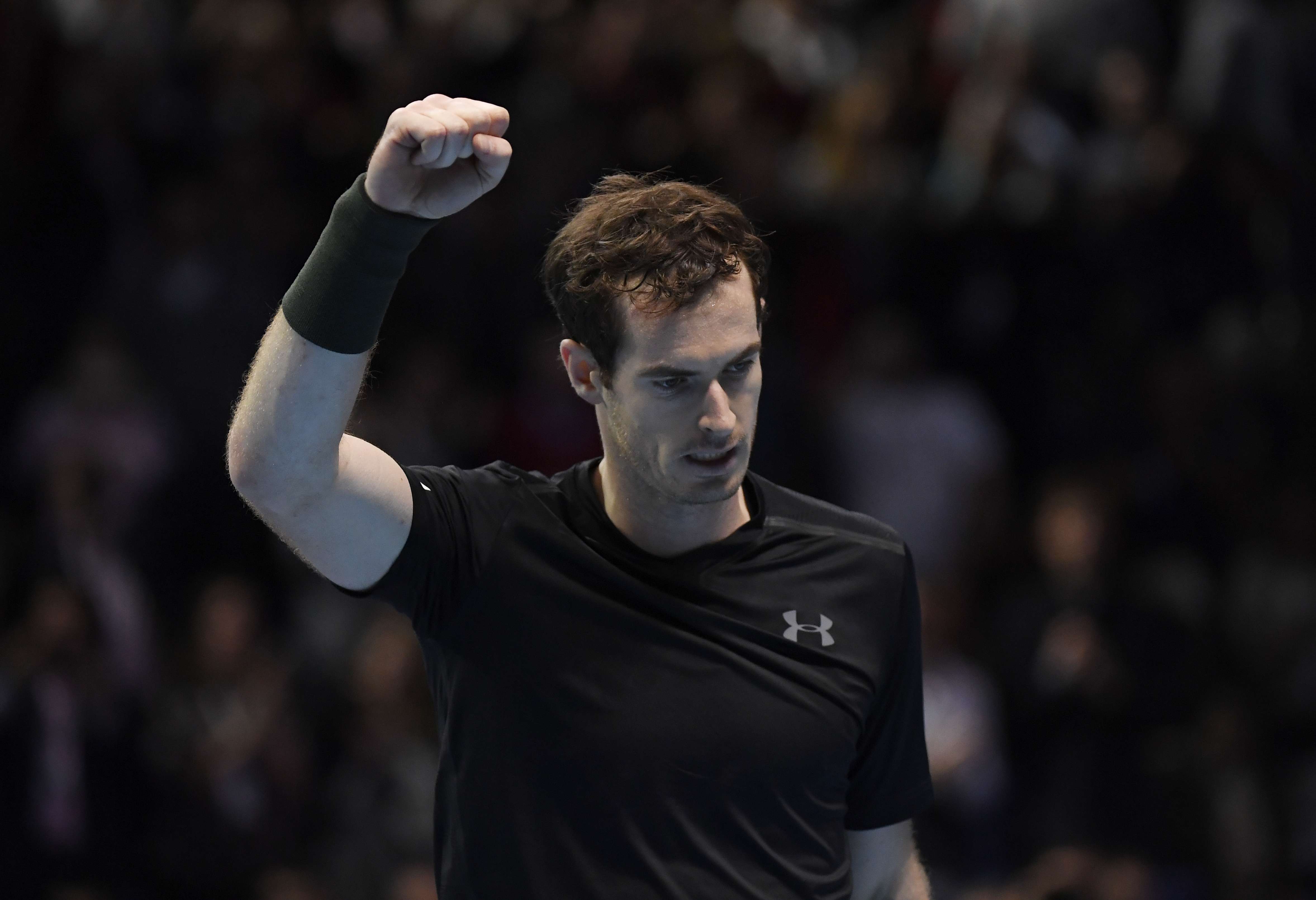 Andy Murray celebrates beating Stan Wawrinka to qualify for the semi-finals of the ATP Tour Finals event in London. Photo: Reuters