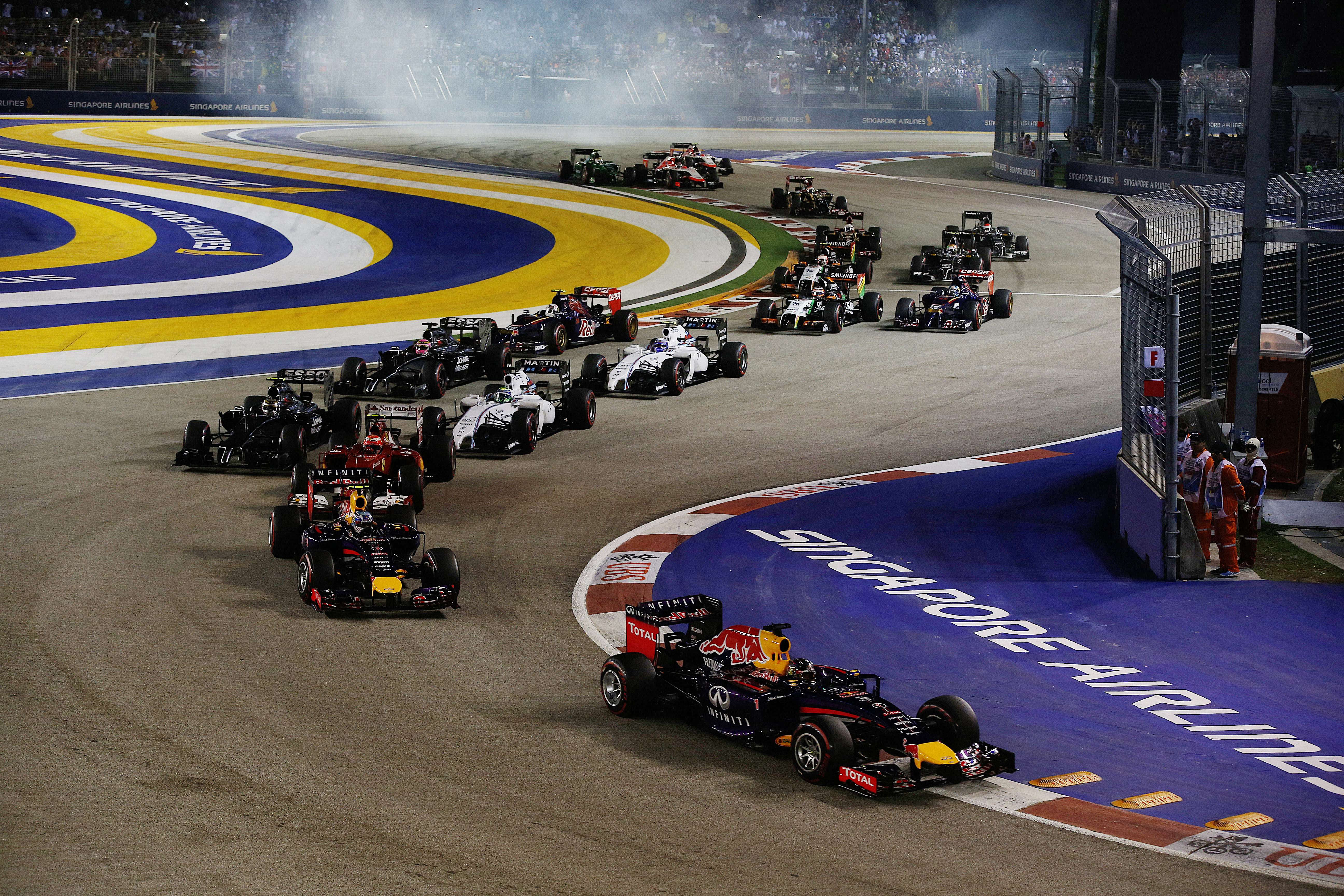 Night action at the Singapore Formula One Grand Prix. Photo: SCMP Pictures