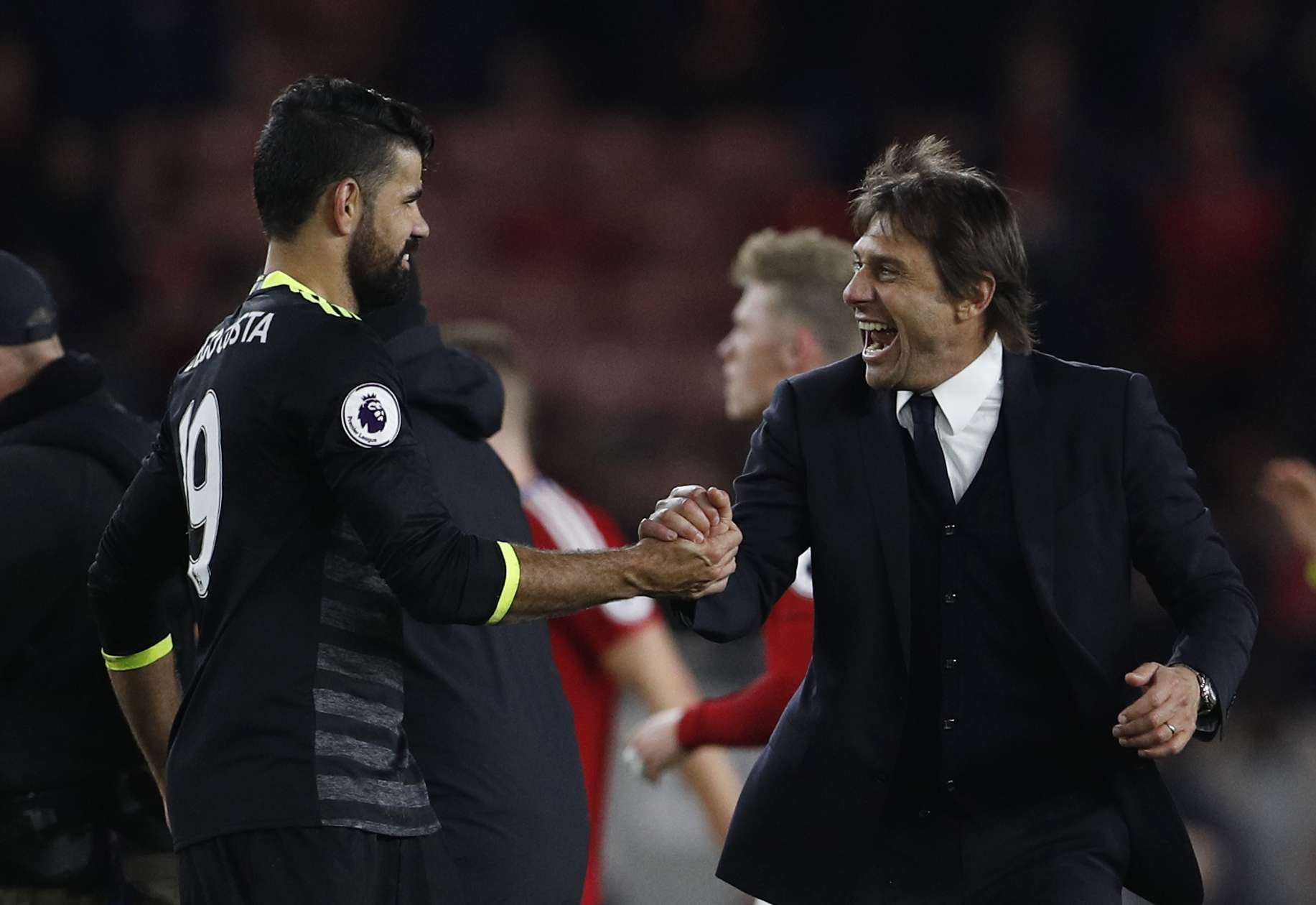 Chelsea manager Antonio Conte and Diego Costa. Photo: Reuters