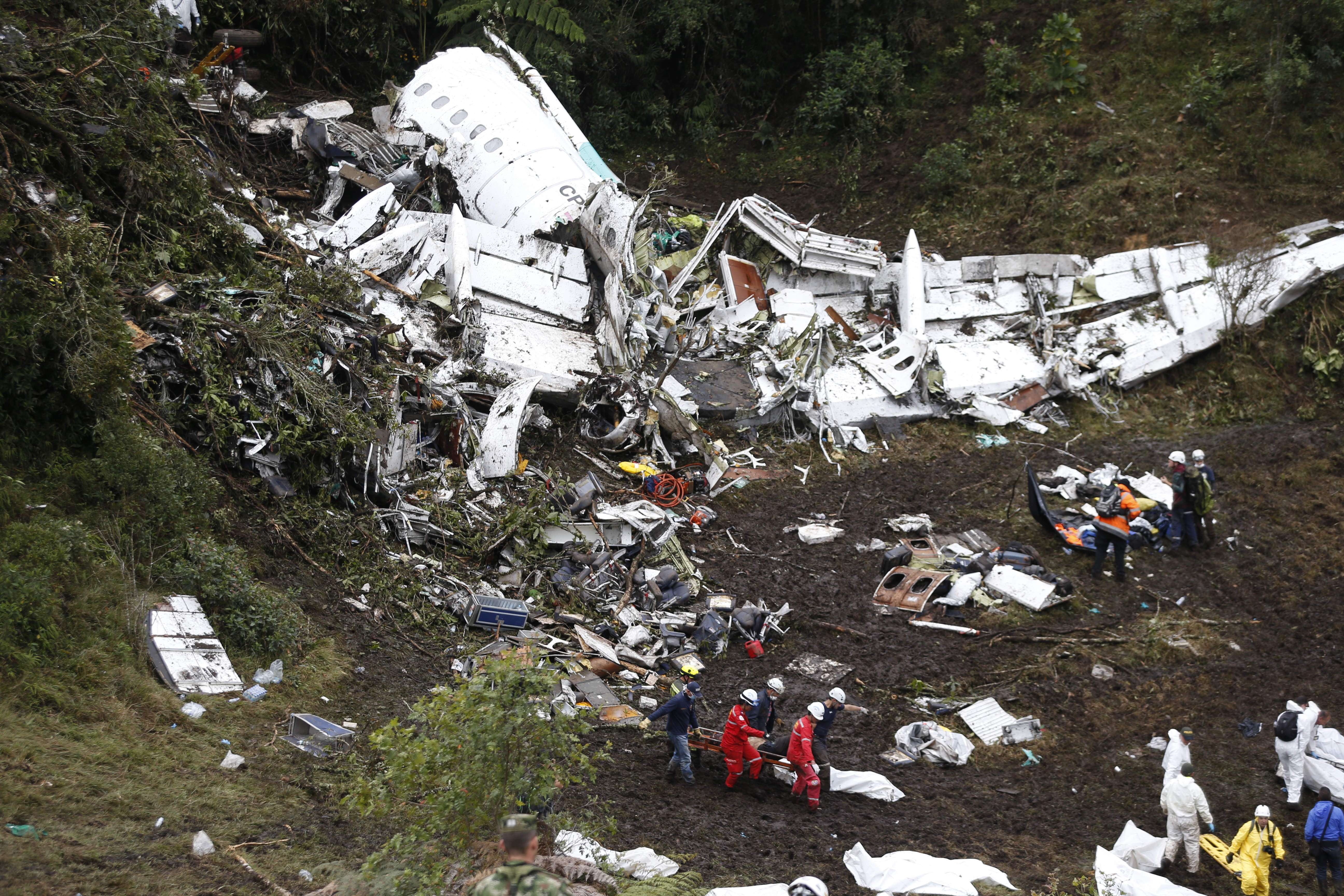 The wreckage of the plane in the area near Medellin. Photo: AP