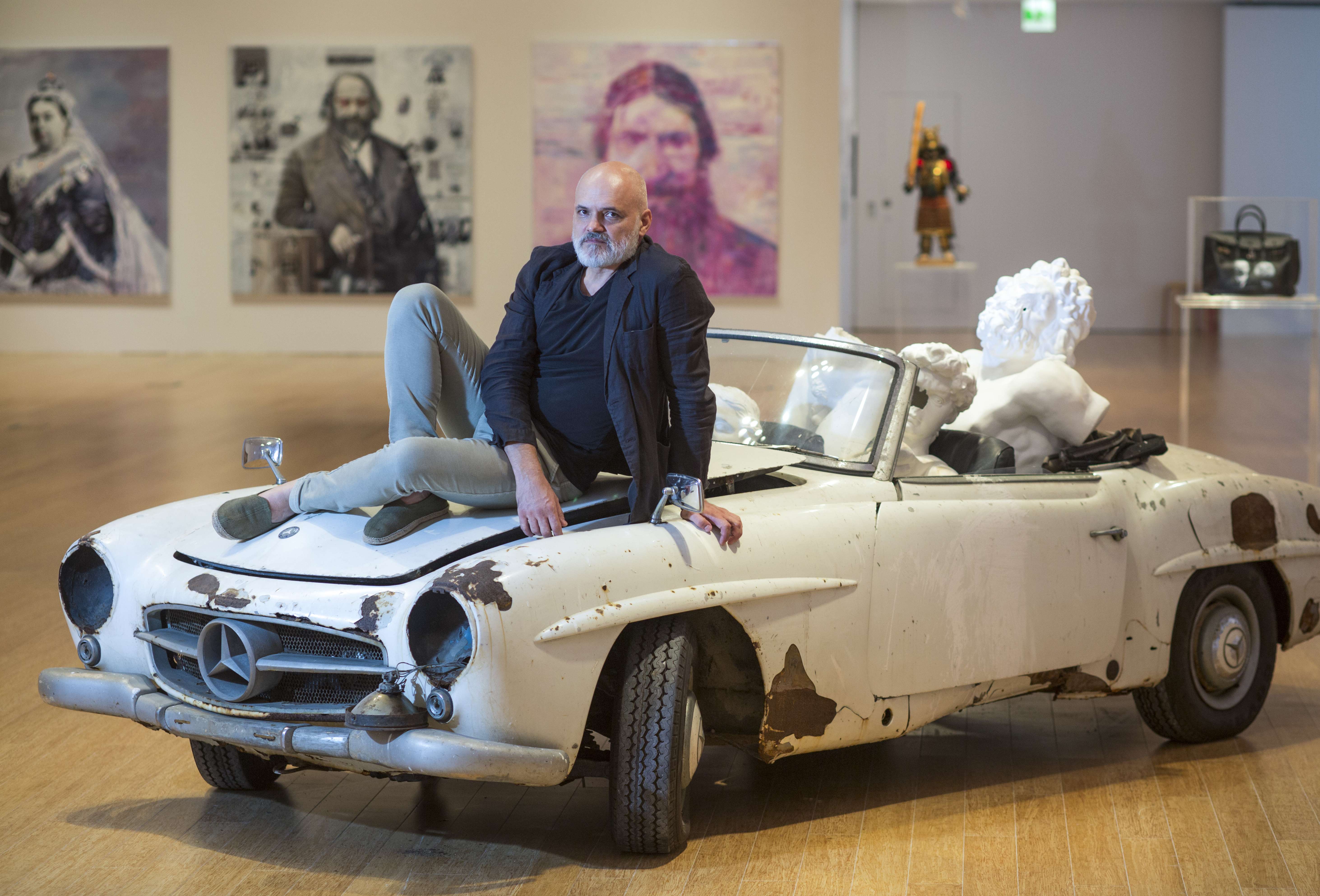 Russian artist Konstantin Bessmertny with Ride (2016), part of his “Ad Lib” exhibition of recent works on display at the Macau Museum of Art. Pictures: May Tse