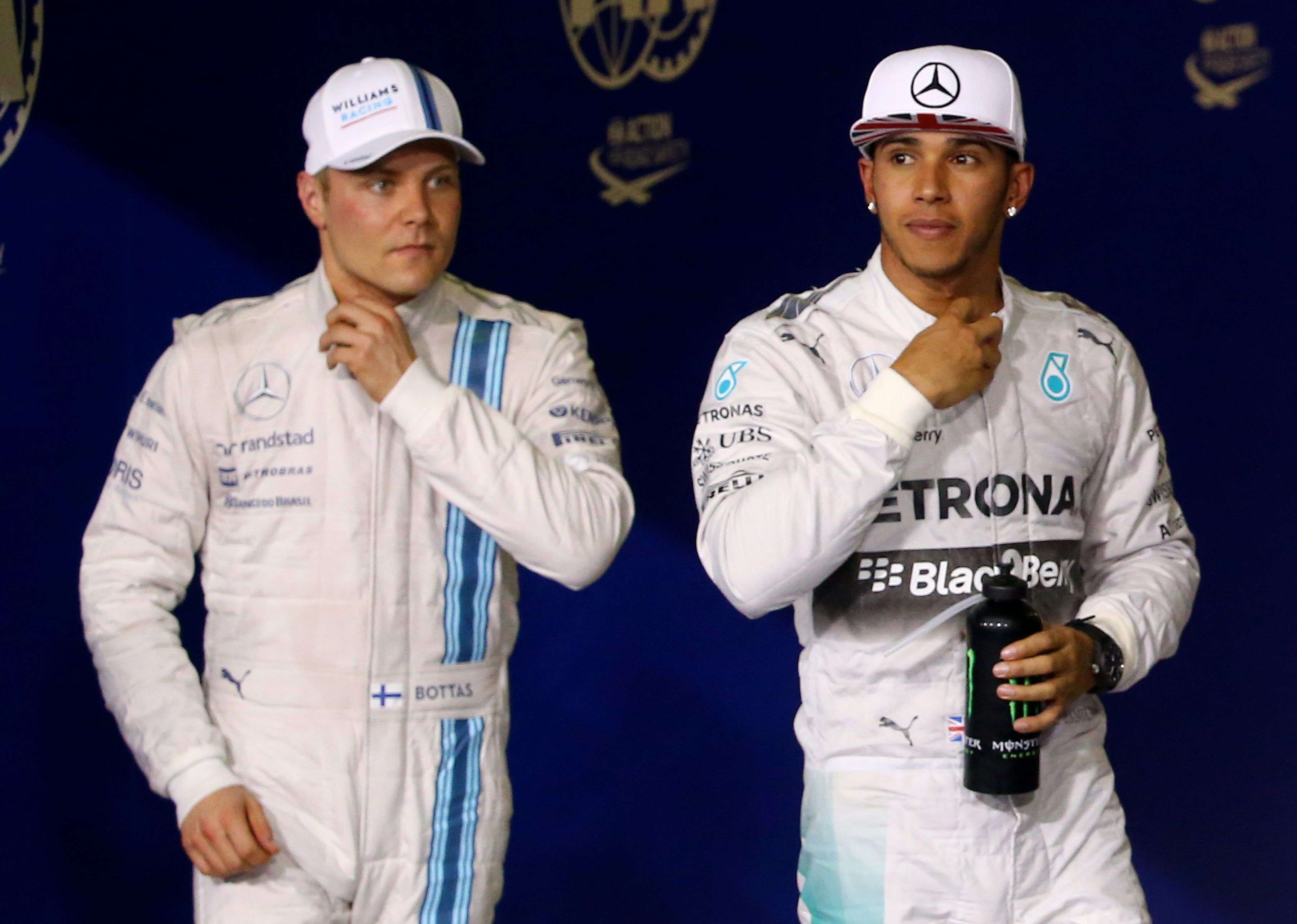 Finnish driver Valtteri Bottas (left) could be teammates with British driver Lewis Hamilton at Mercedes next season. Photo: AFP