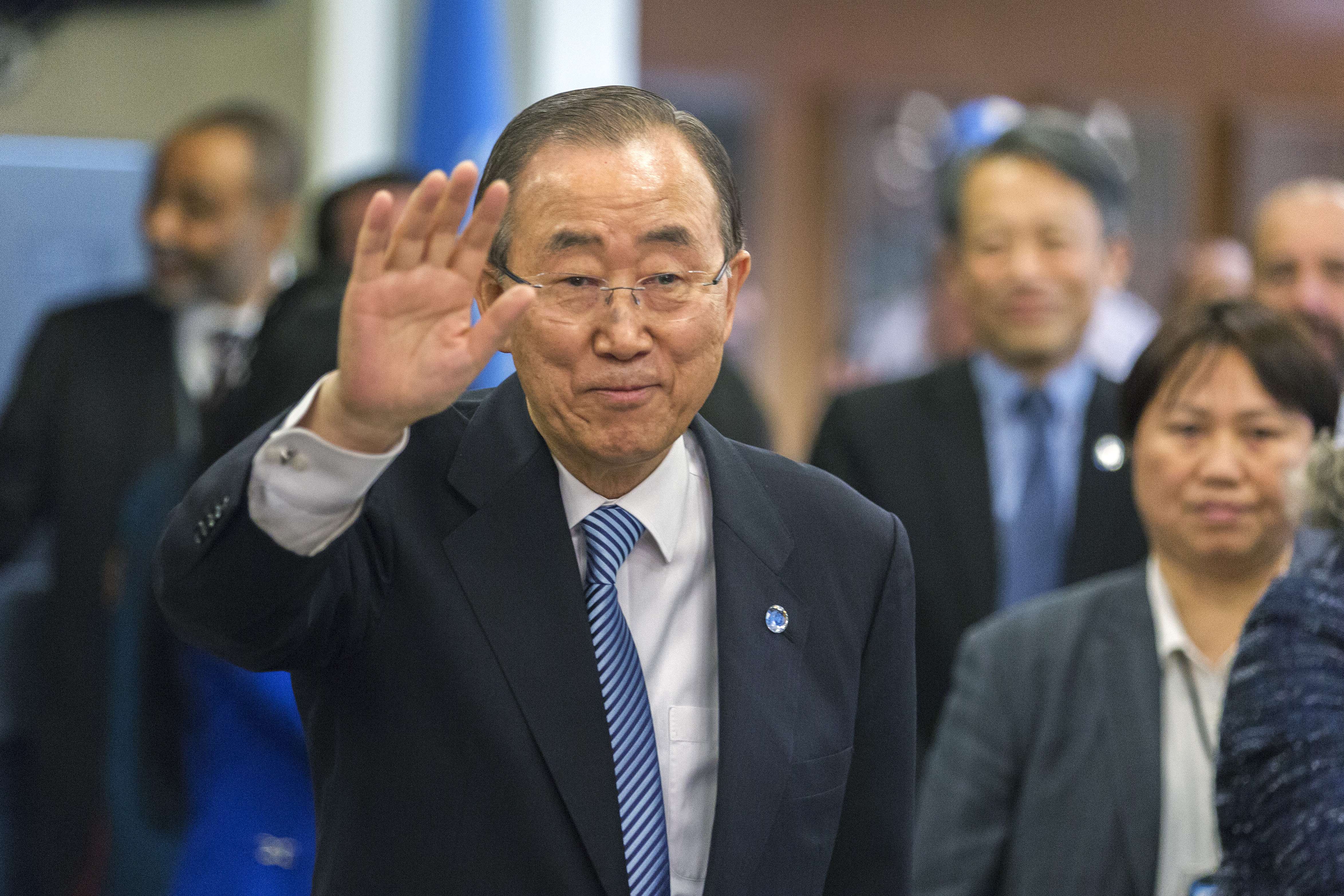 UN Secretary General Ban Ki-moon bids farewell to UN staff. Photo: Xinhua