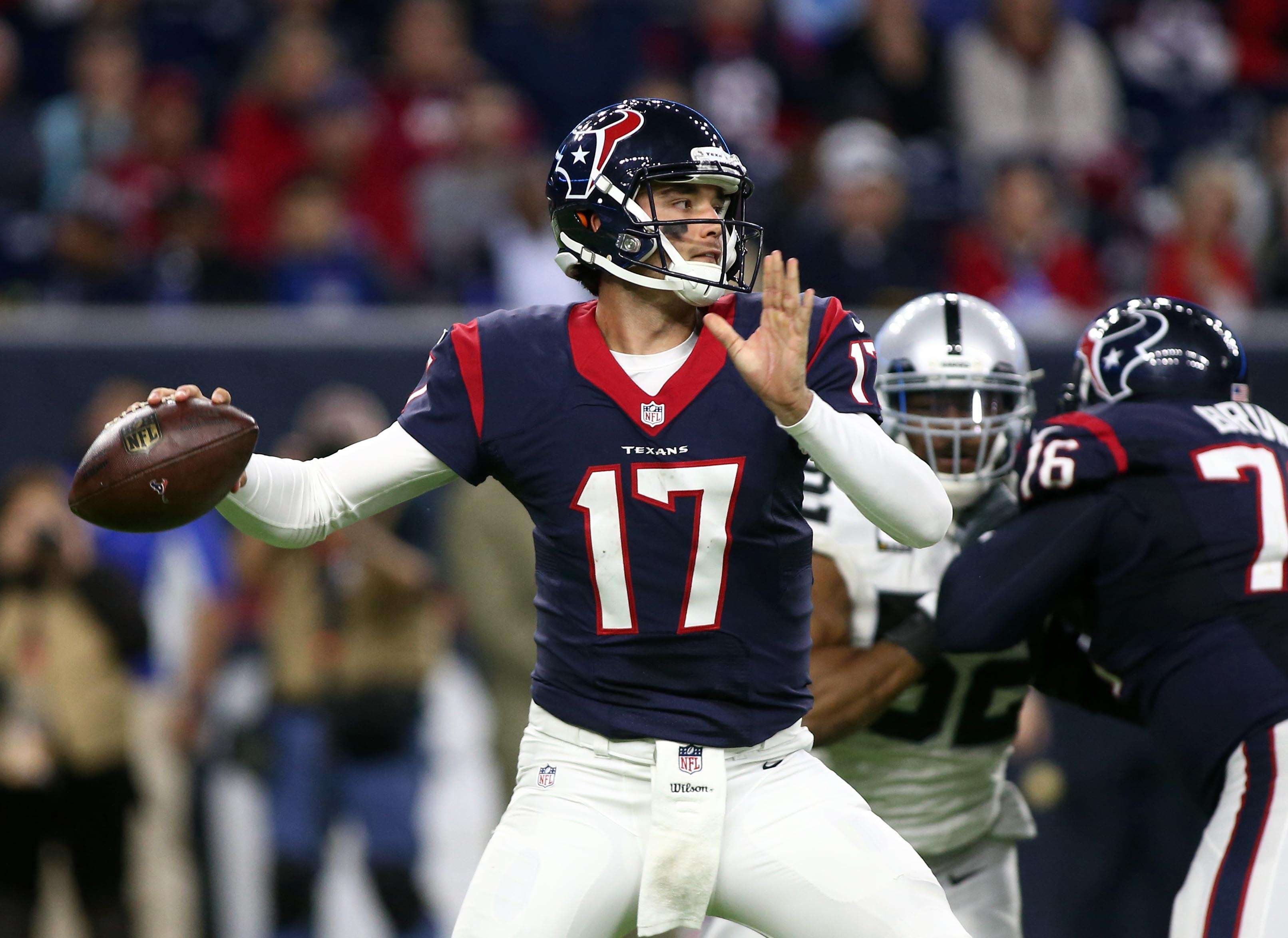 Houston Texans quarterback Brock Osweiler drops back to pass during the fourth quarter against the Oakland Raiders. Photos: USA Today Sports