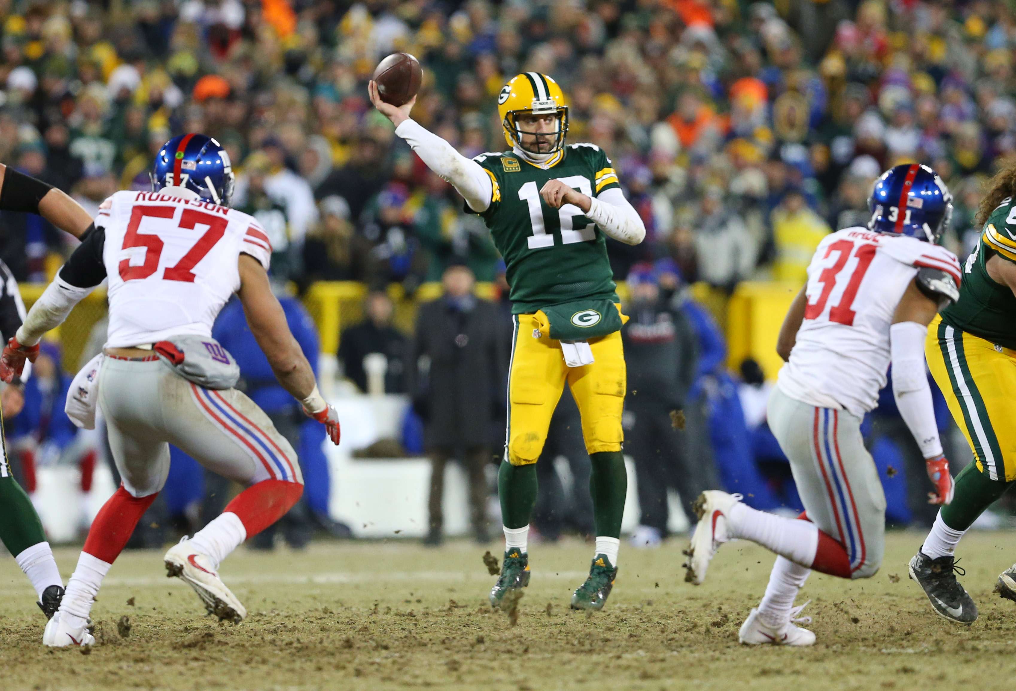 Green Bay Packers quarterback Aaron Rodgers throws a pass during their wild card win over the New York Giants. Photo: USA Today