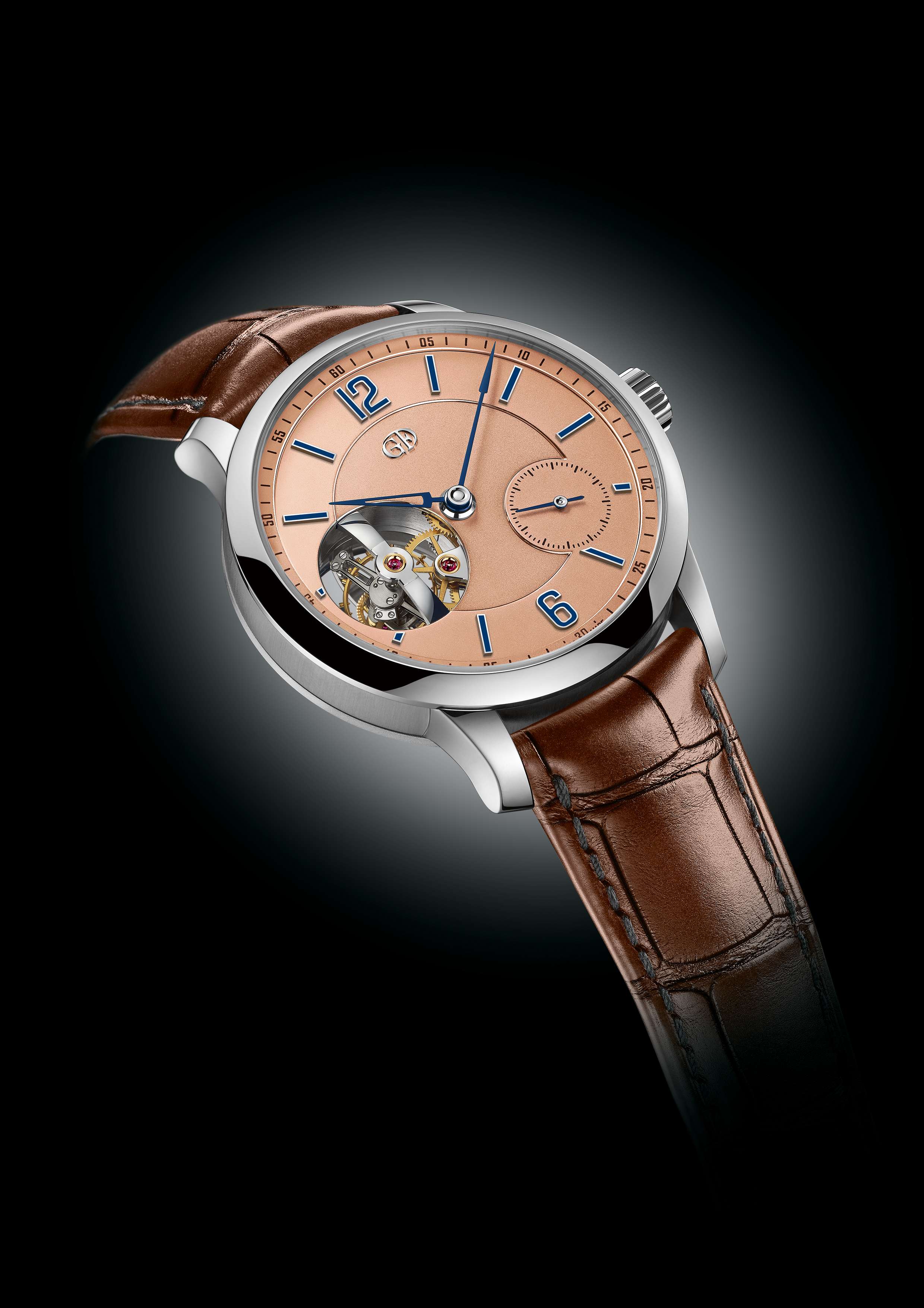 Greubel Forsey Tourbillon 24 Secondes is now available with an elegant salmon-coloured gold dial in a platinum case.