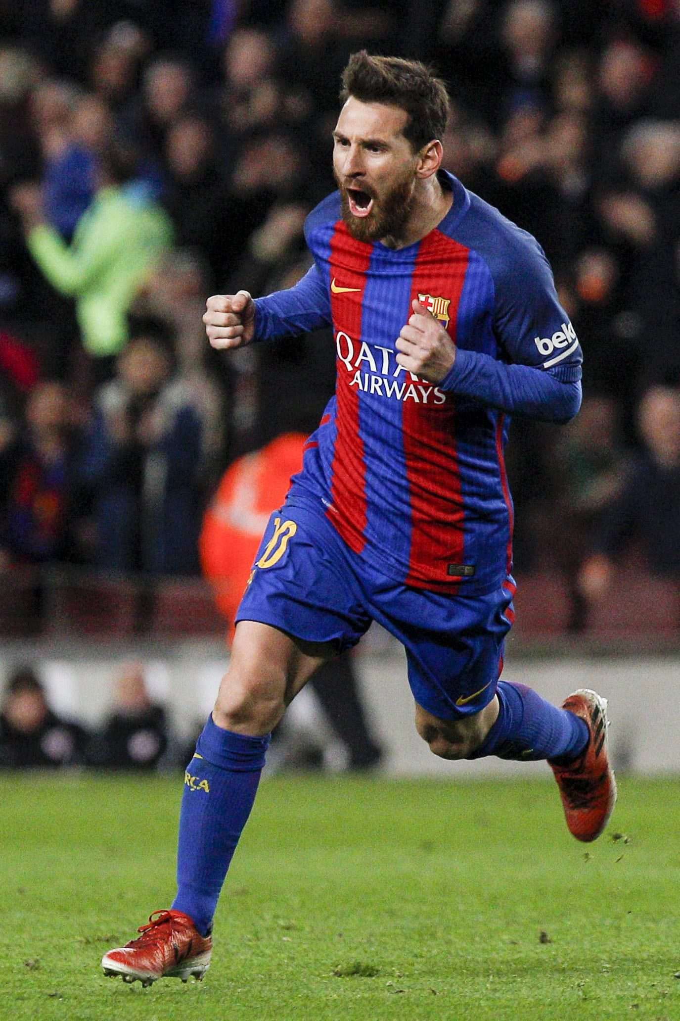Barcelona striker Lionel Messi celebrates against Athletic Bilbao. Photo: EPA