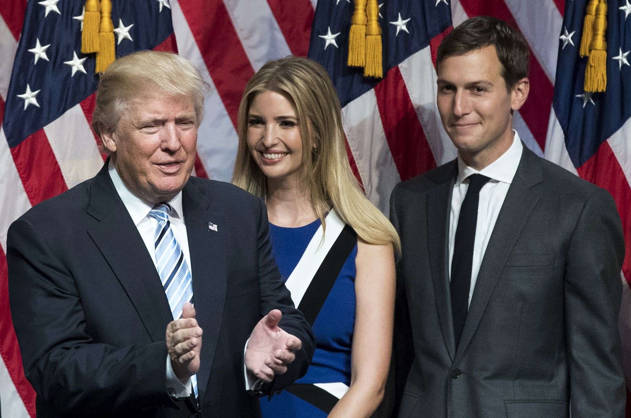 Donald Trump, with daughter Ivanka Trump and her husband Jared Kushner. Photo: AFP