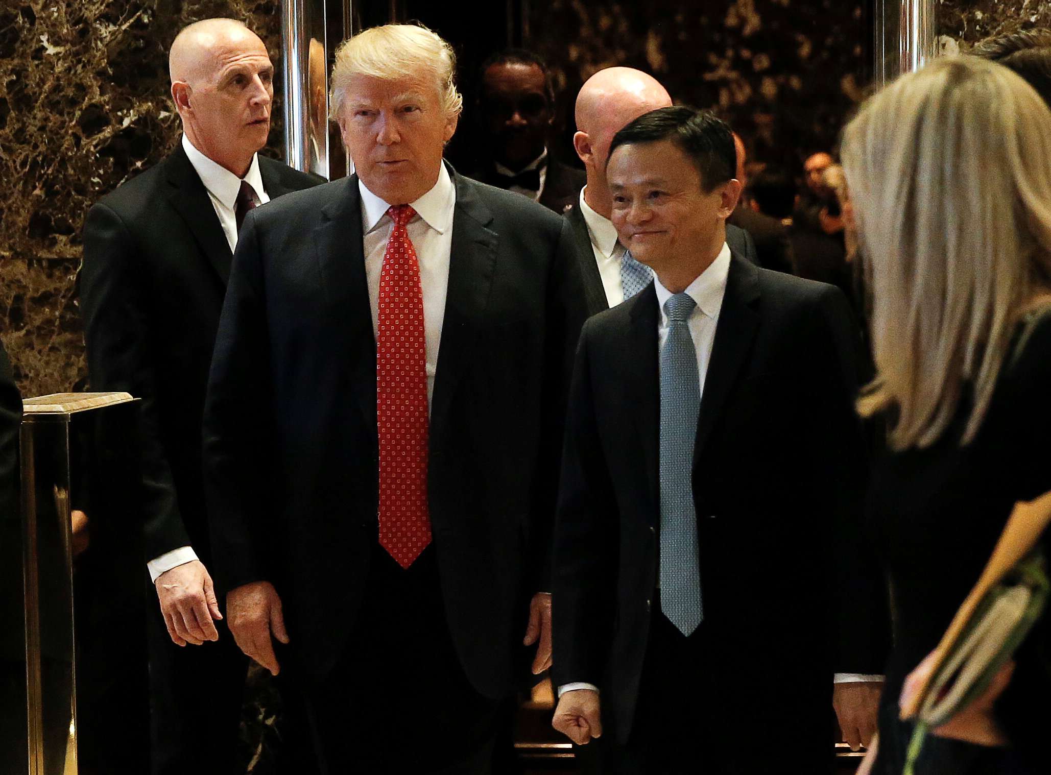 Donald Trump and Jack Ma after their meeting at Trump Tower in New York. Photo: Reuters