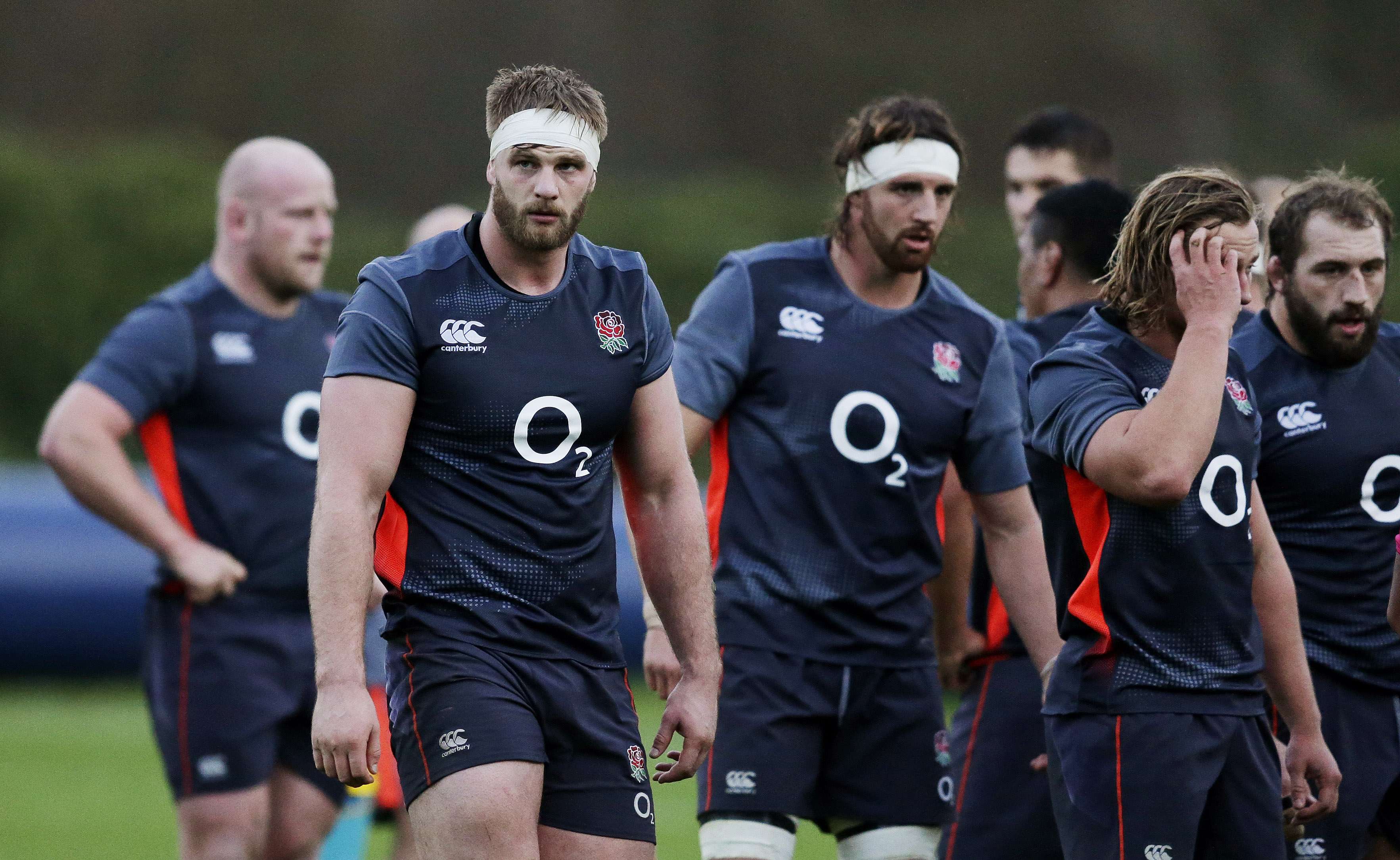 England's George Kruis (left) and Tom Wood during training. Photo: Reuters
