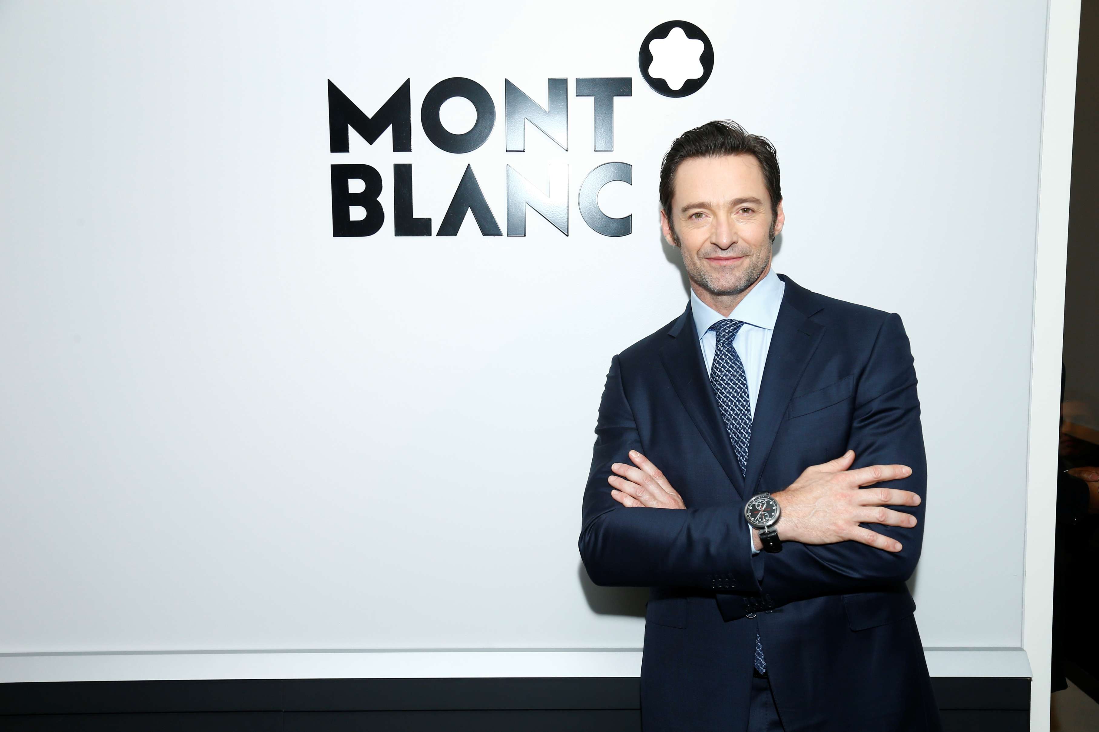 Hugh Jackman wearing the TimeWalker Chronograph at the Montblanc SIHH 2017 press conference