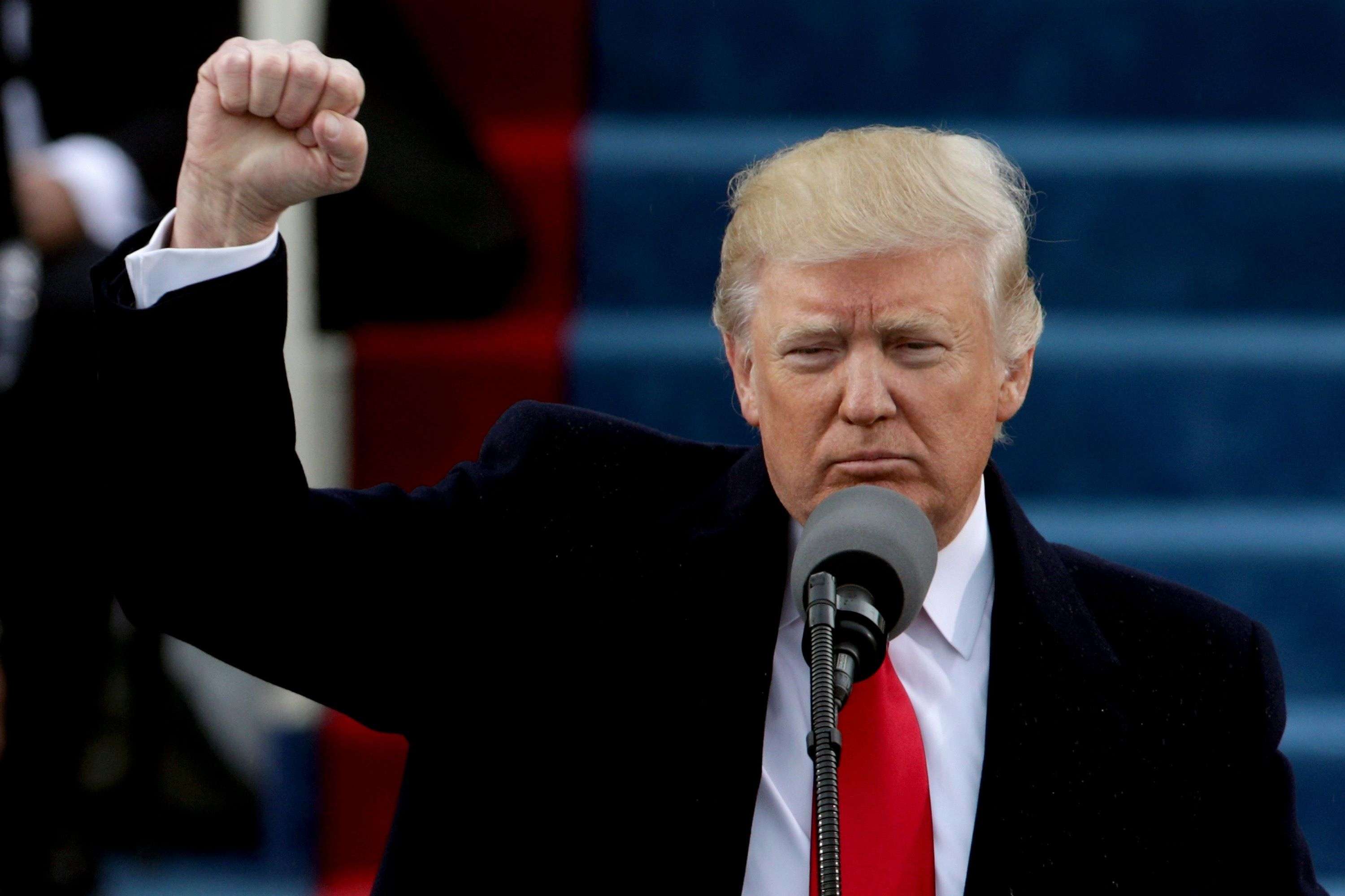 President Donald Trump raises a fist after his inauguration on the West Front of the US Capitol in Washington, DC. Photo: AFP