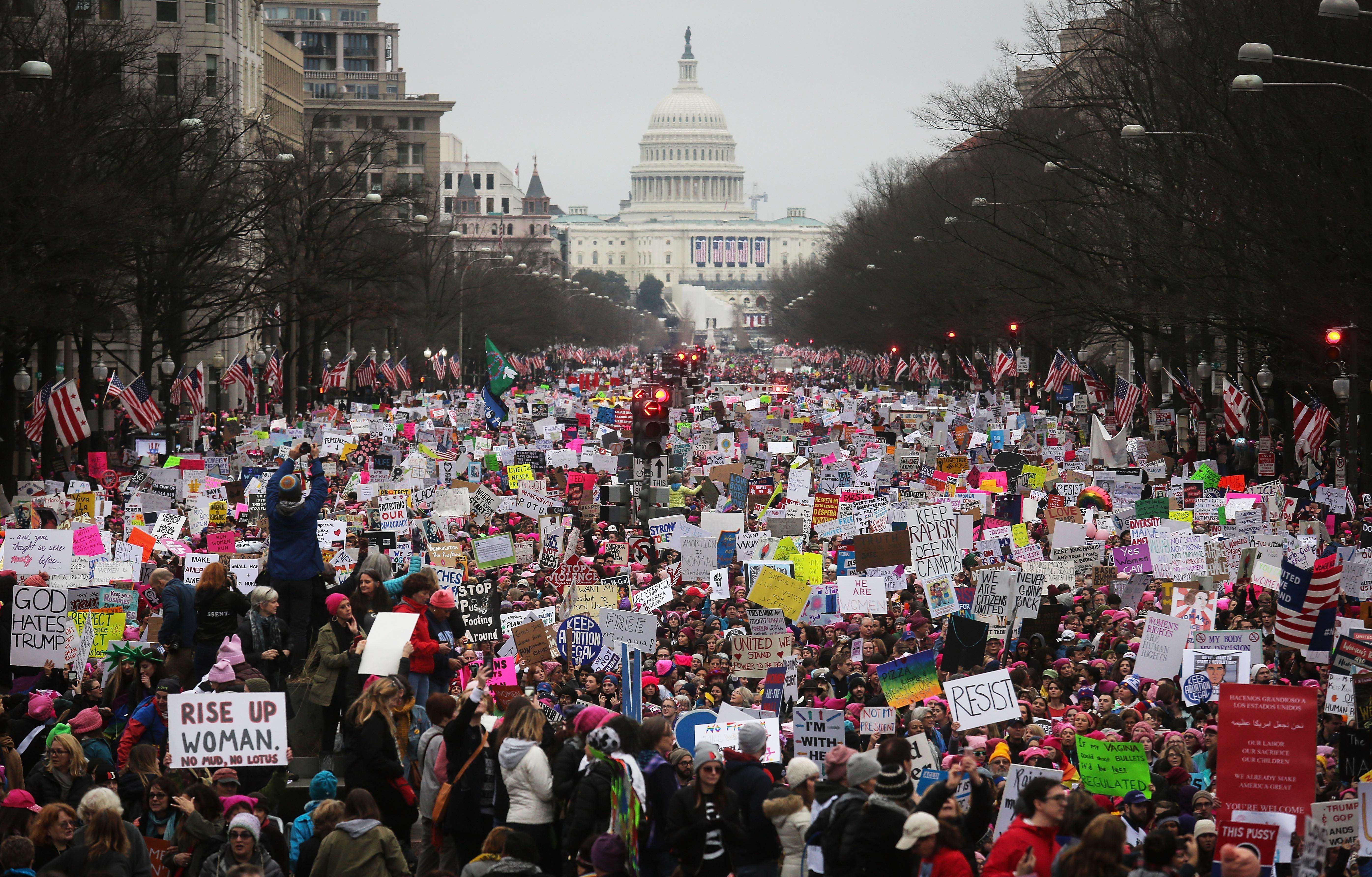 Protesters walk up Pennsylvania Avenue during the Women's March on Washington. Photo: AFP