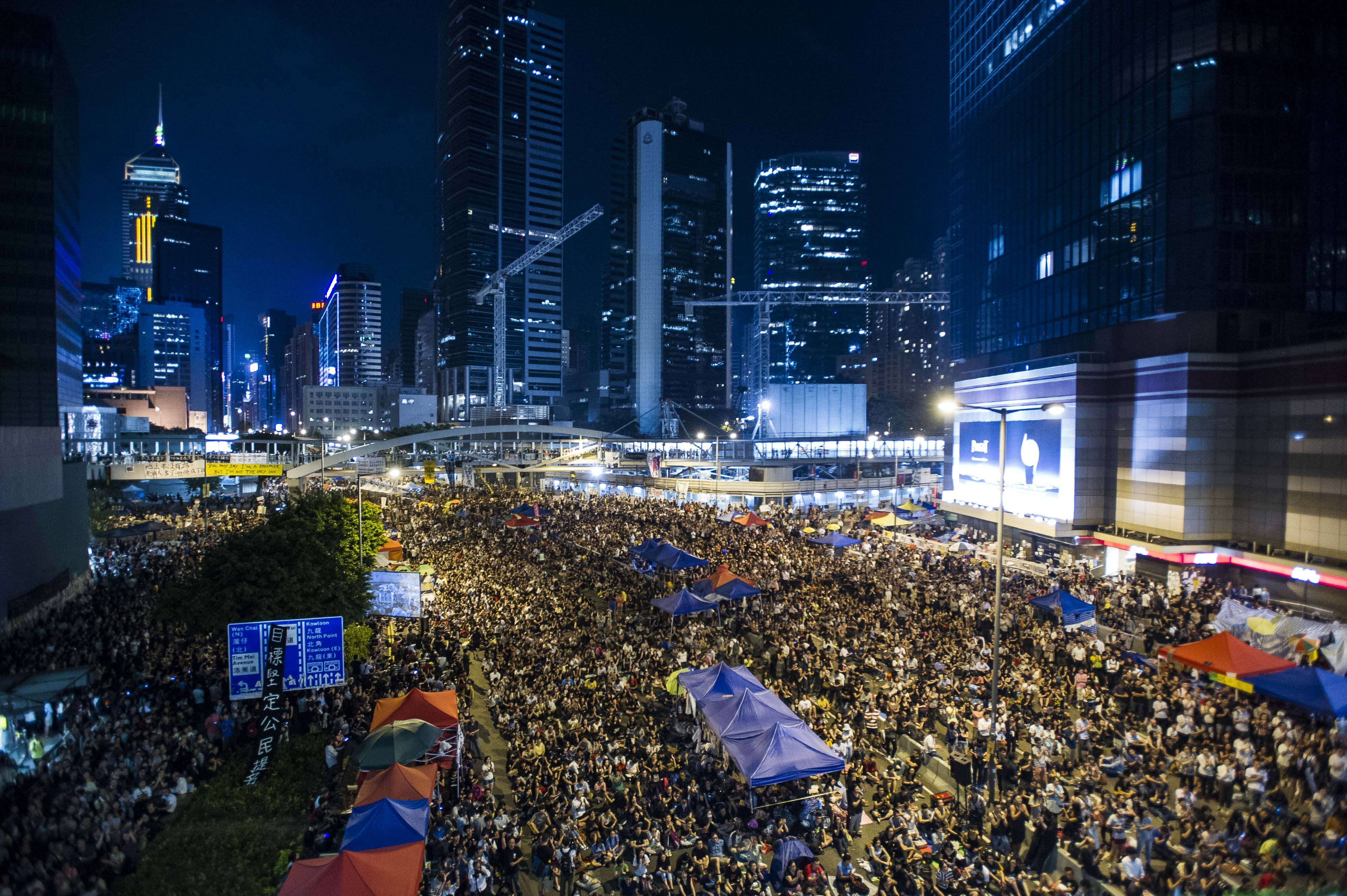 Pro-democracy supporters gather at Admiralty on October 10, 2014. Photo: AFP