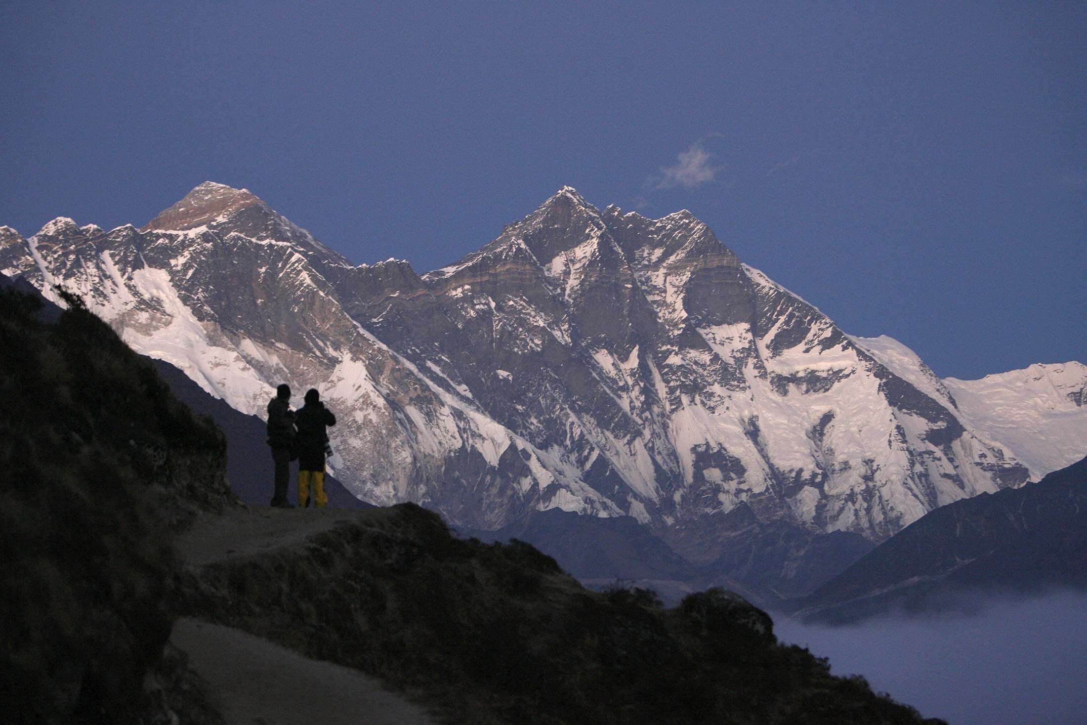 Travellers enjoy a view of Mount Everest at Syangboche in Nepal. File photo: Reuters