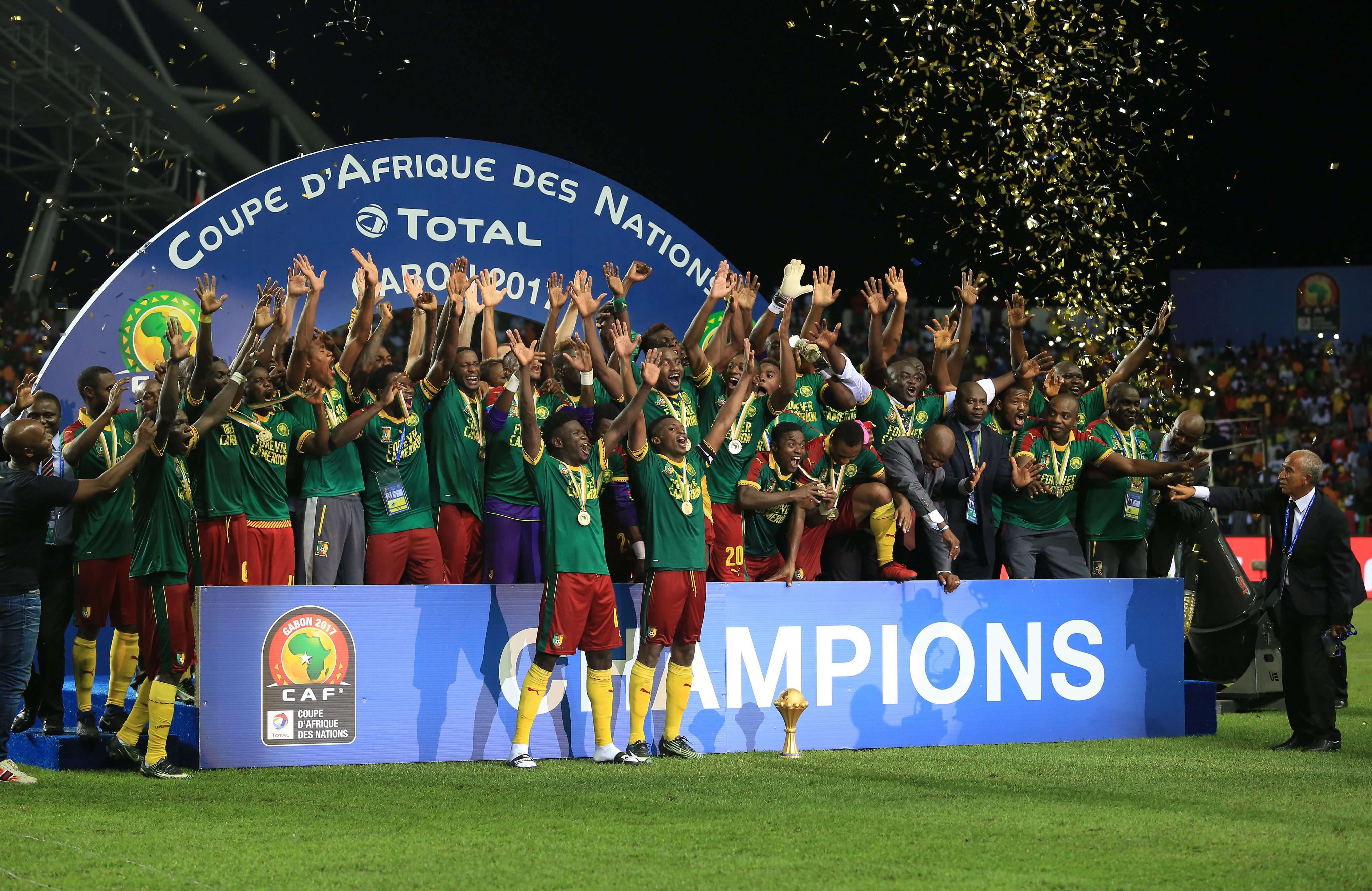 Cameroon players celebrate their victory in the 2017 Africa Cup of Nations. Photo: EPA
