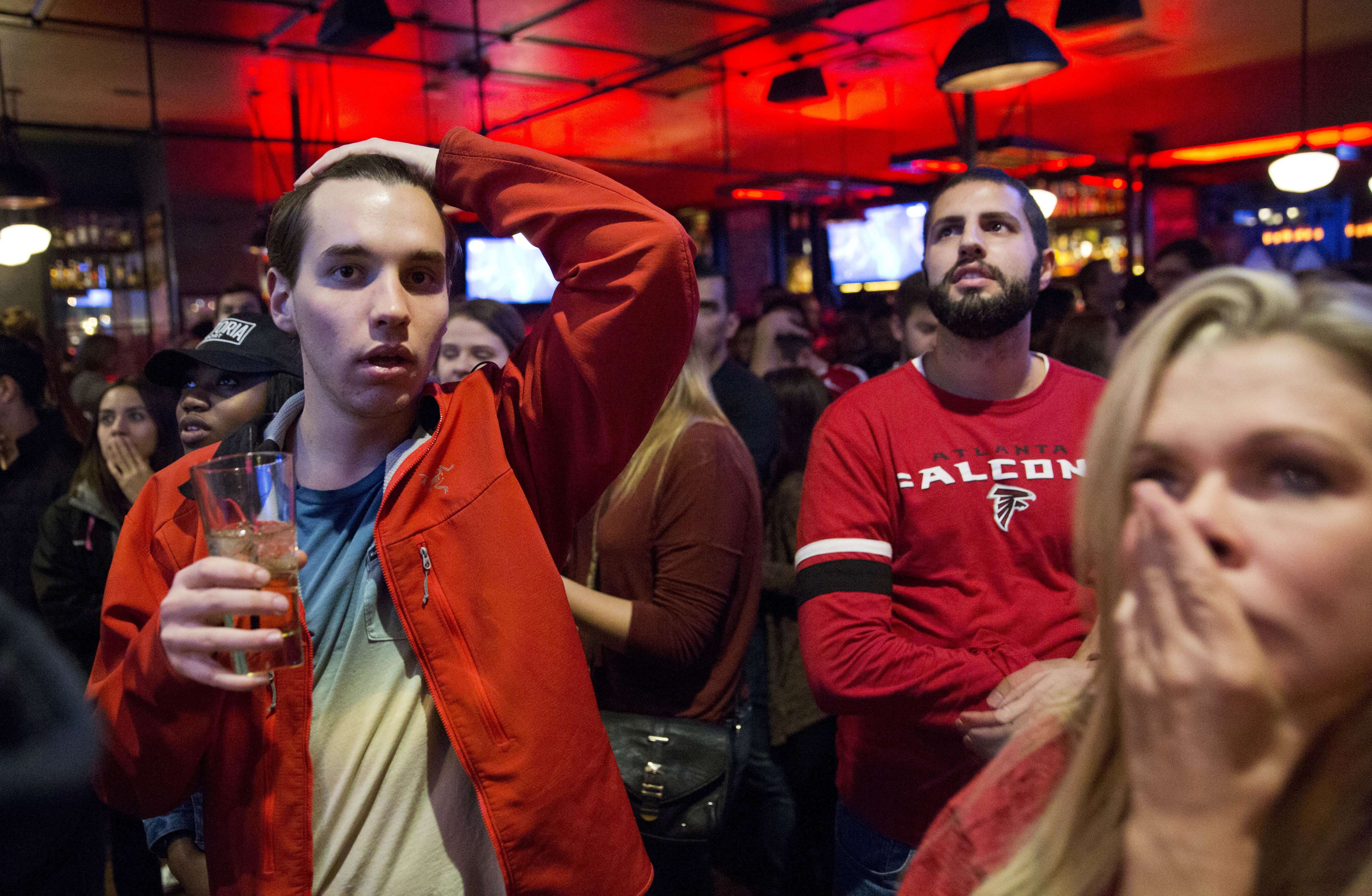 Atlanta Falcons fans react after the New England Patriots win Super Bowl 51. Photo: AP