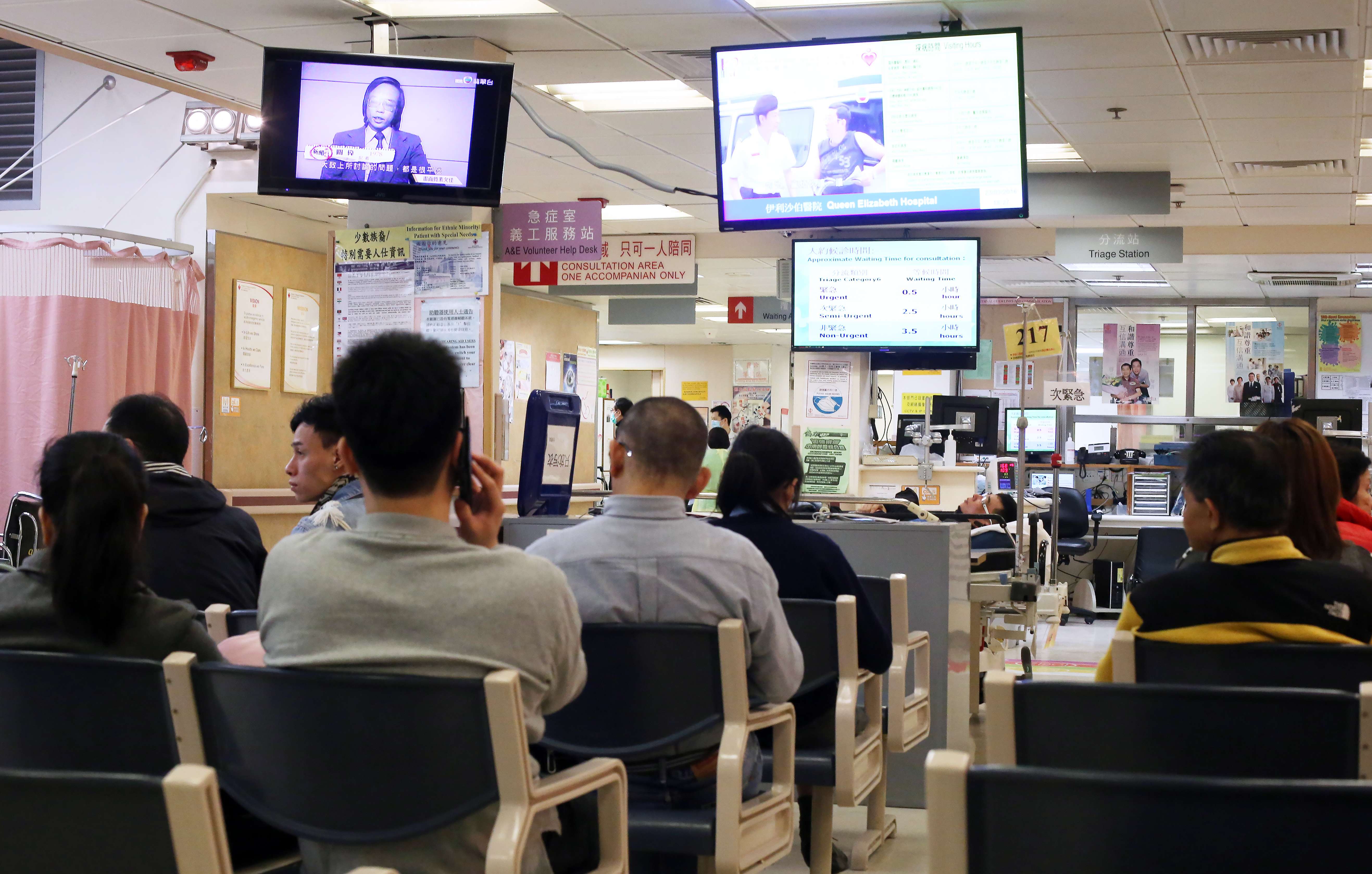 Patients wait to be seen at the accident and emergency department in Queen Elizabeth Hospital, in Kowloon, last March. Photo: Sam Tsang