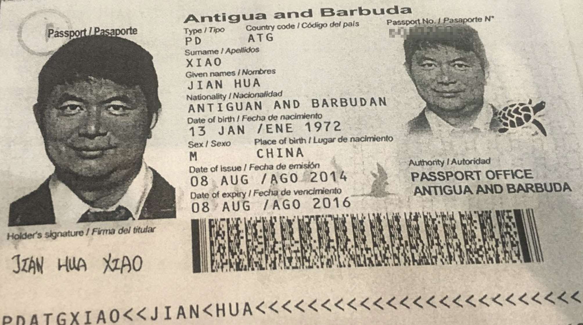 Xiao Jianhua’s diplomatic passport expired in 2016. Photo: Handout