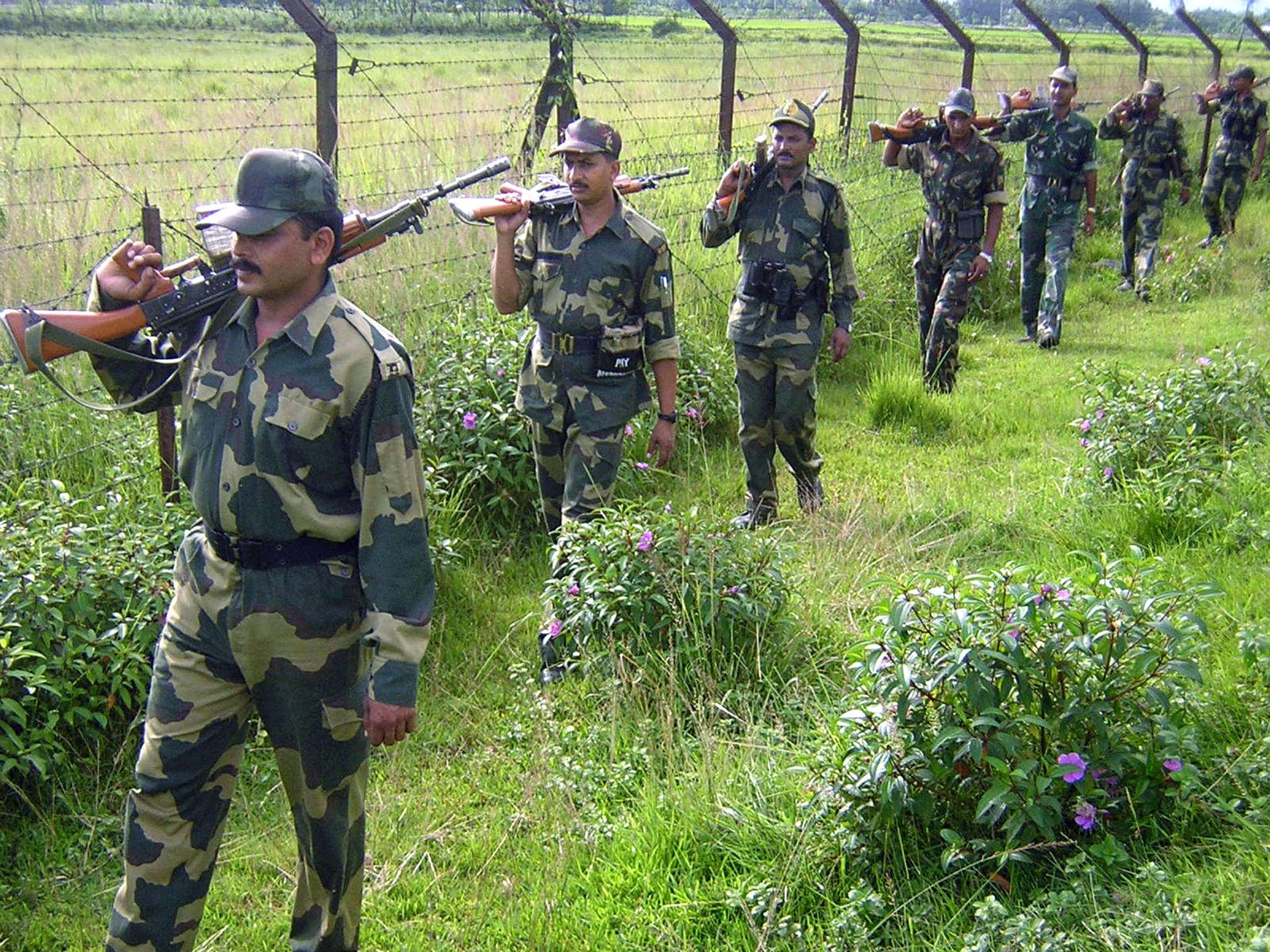 Indian security personnel patrol the border with Bangladesh. Photo: AFP