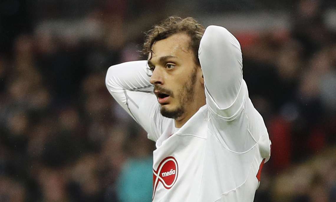 Southampton's Manolo Gabbiadini looks dejected after his goal was disallowed. Photo: Reuters
