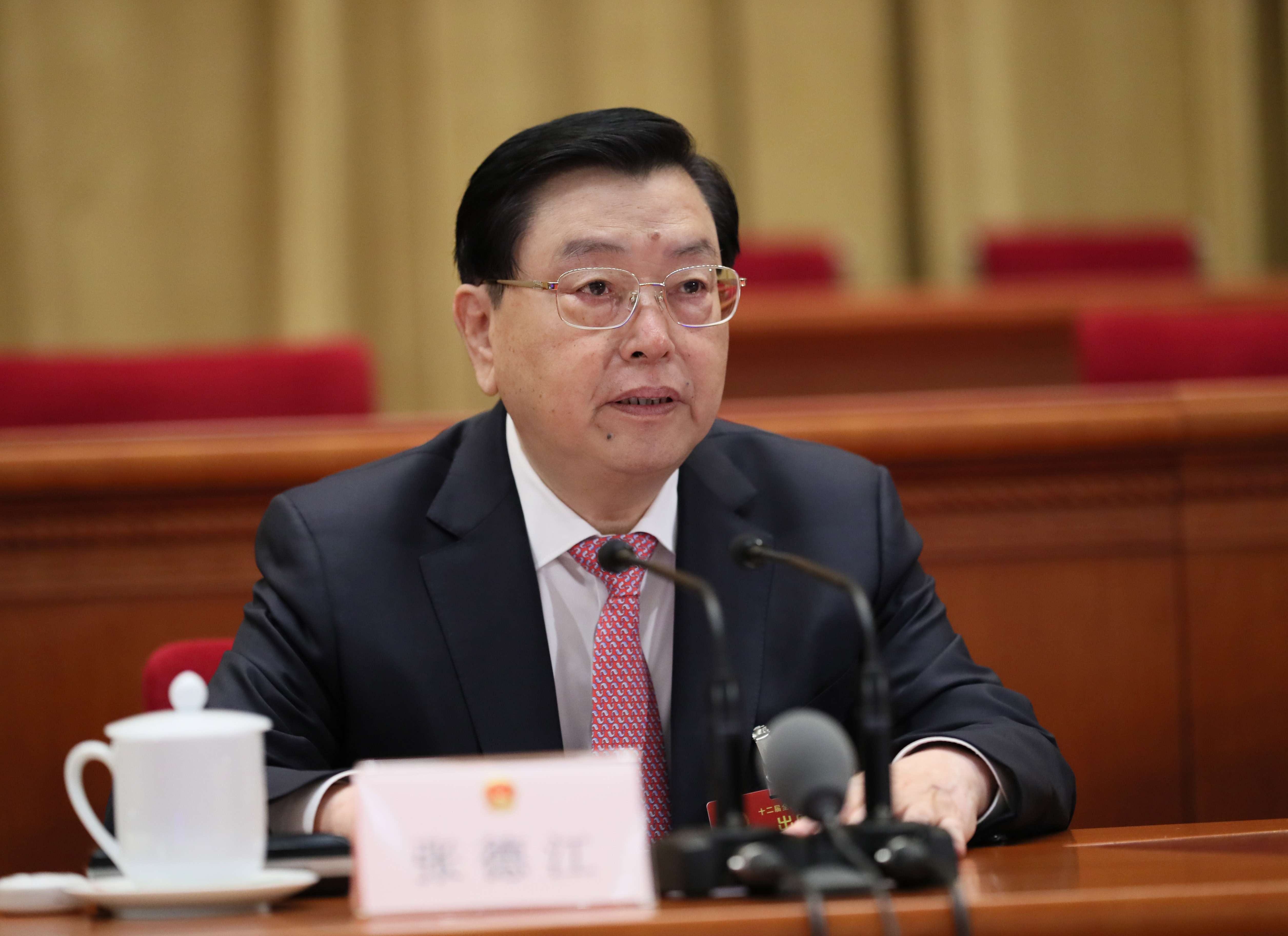 Zhang Dejiang, chairman of the Standing Committee of the National People's Congress, presides over a meeting at the Great Hall of the People. Photo: Xinhua