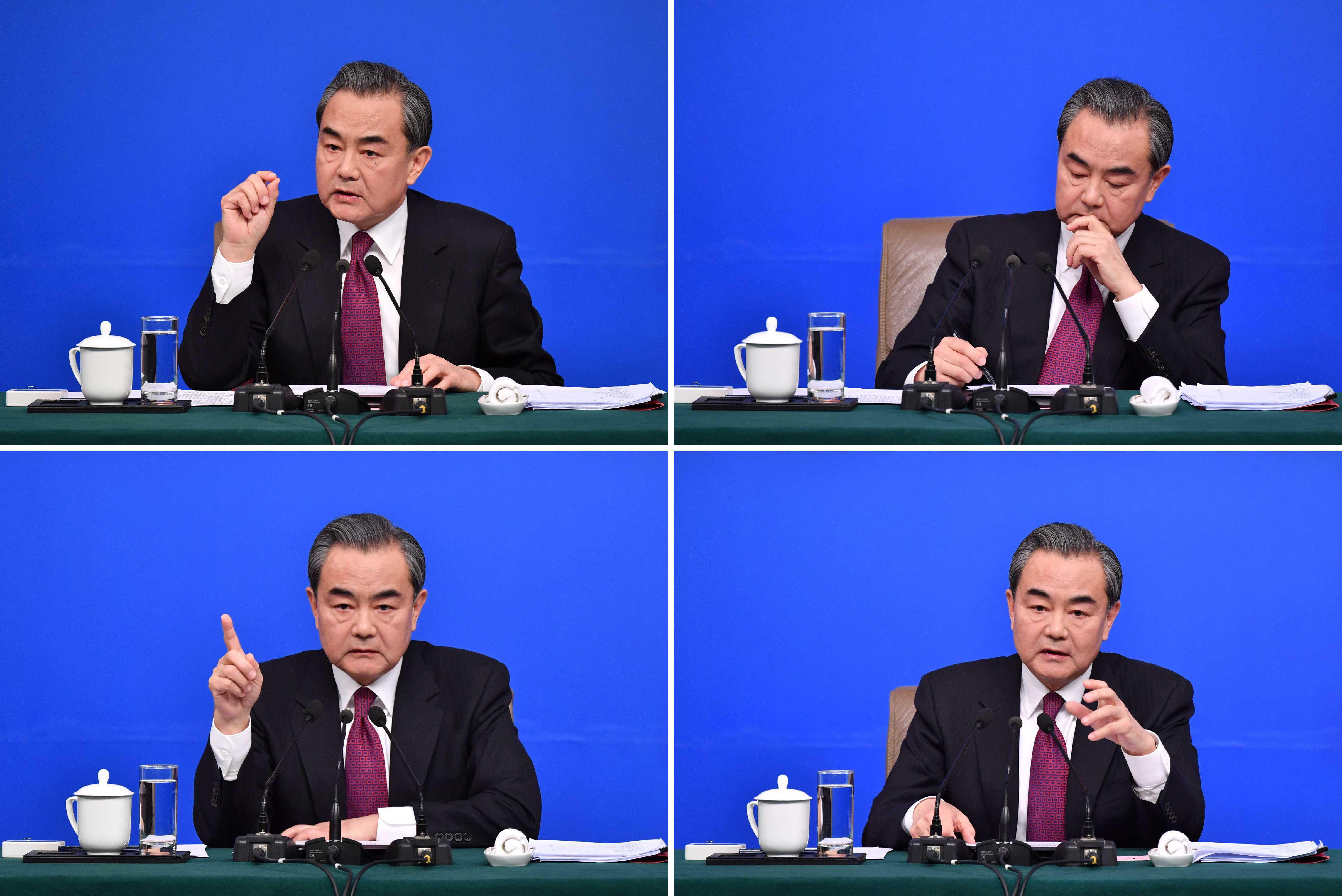 The many faces of China’s Foreign Minister Wang Yi as he took a range of questions and addressed many issues on China's foreign policy at his annual press conference in Beijing on Wednesday. Photo: Xinhua