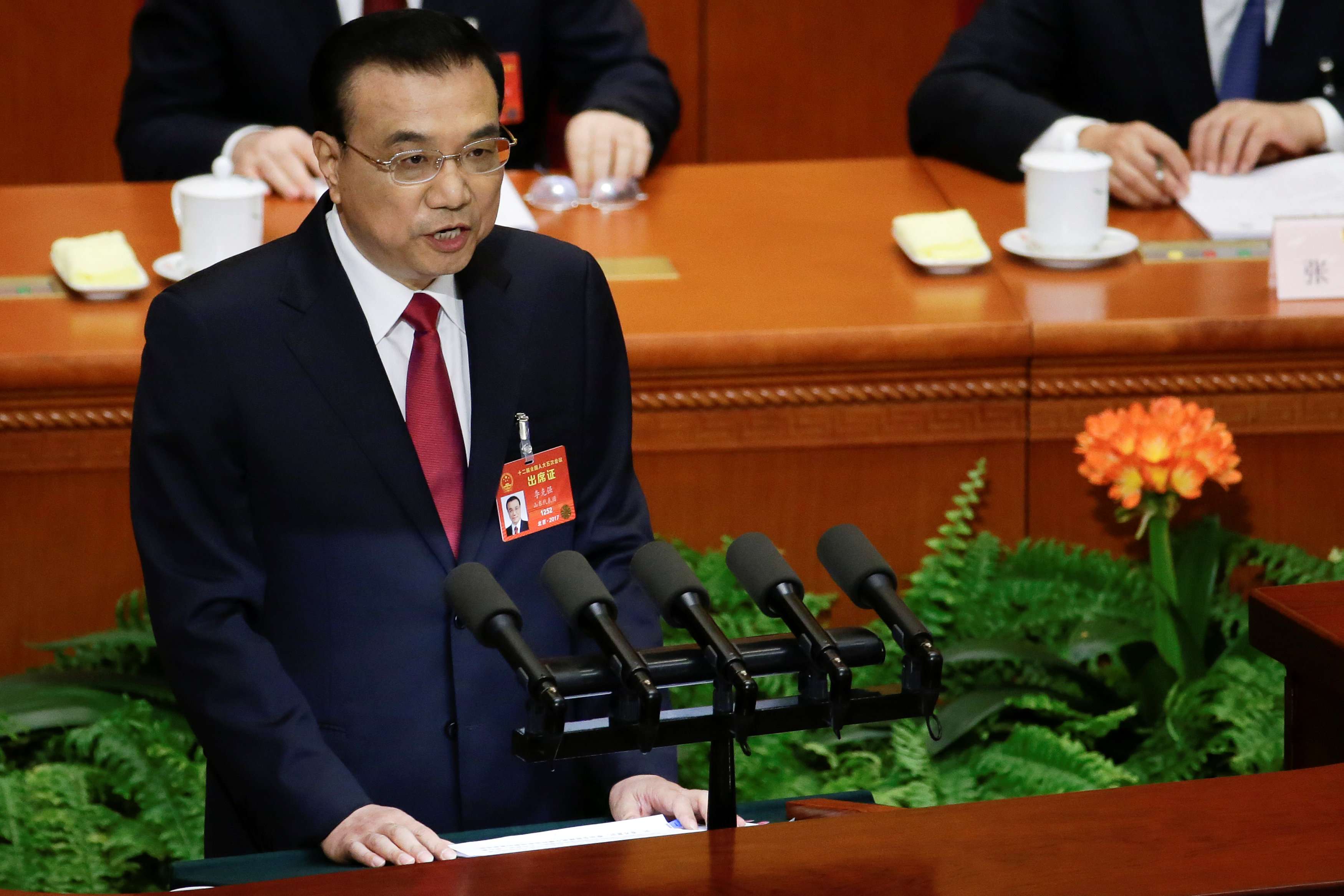 China's Premier Li Keqiang delivers a government work report during the opening session of the National People's Congress in Beijing. Photo: Reuters