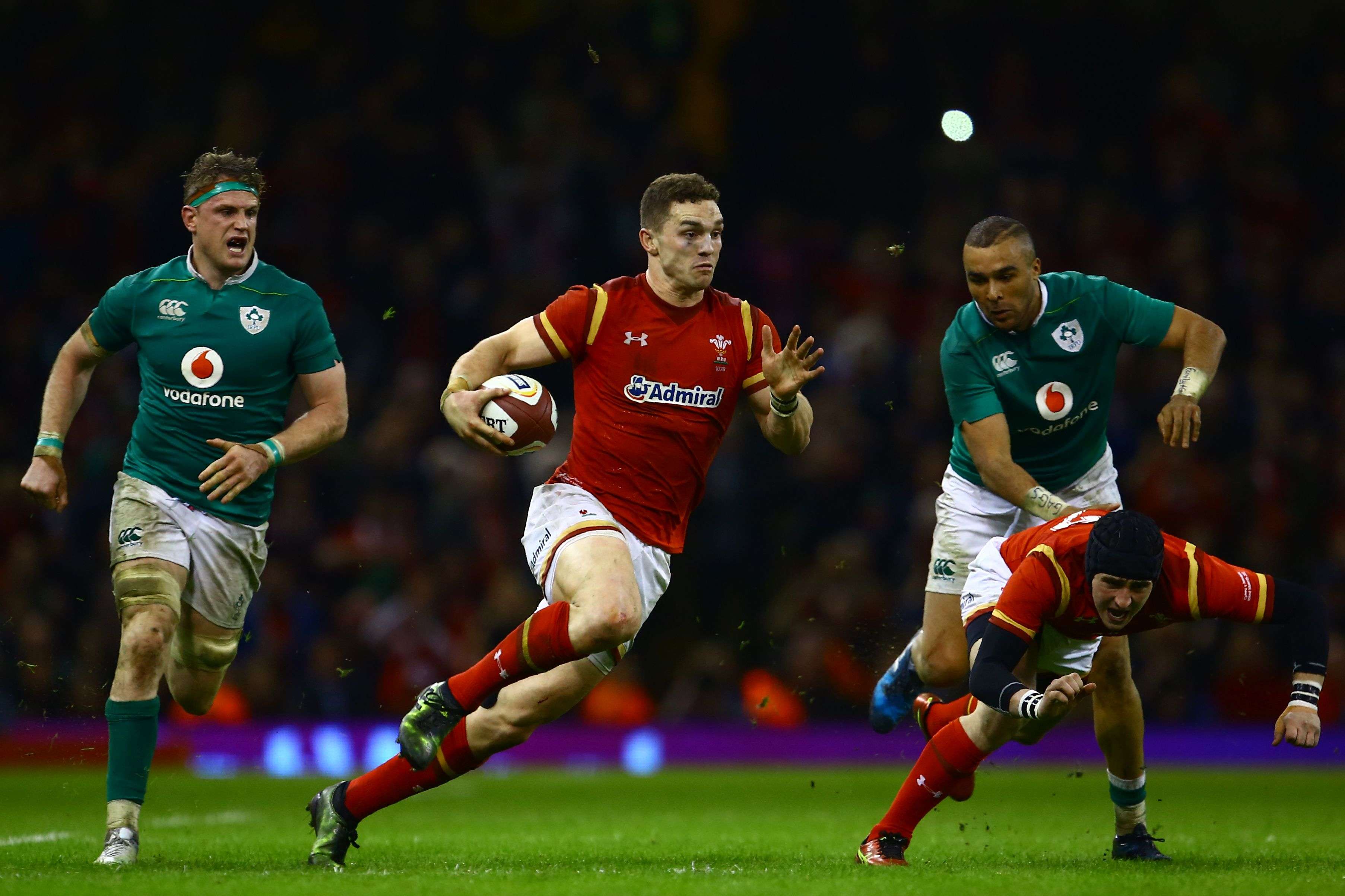 Wales wing George North makes a break against Ireland. Photo: AFP